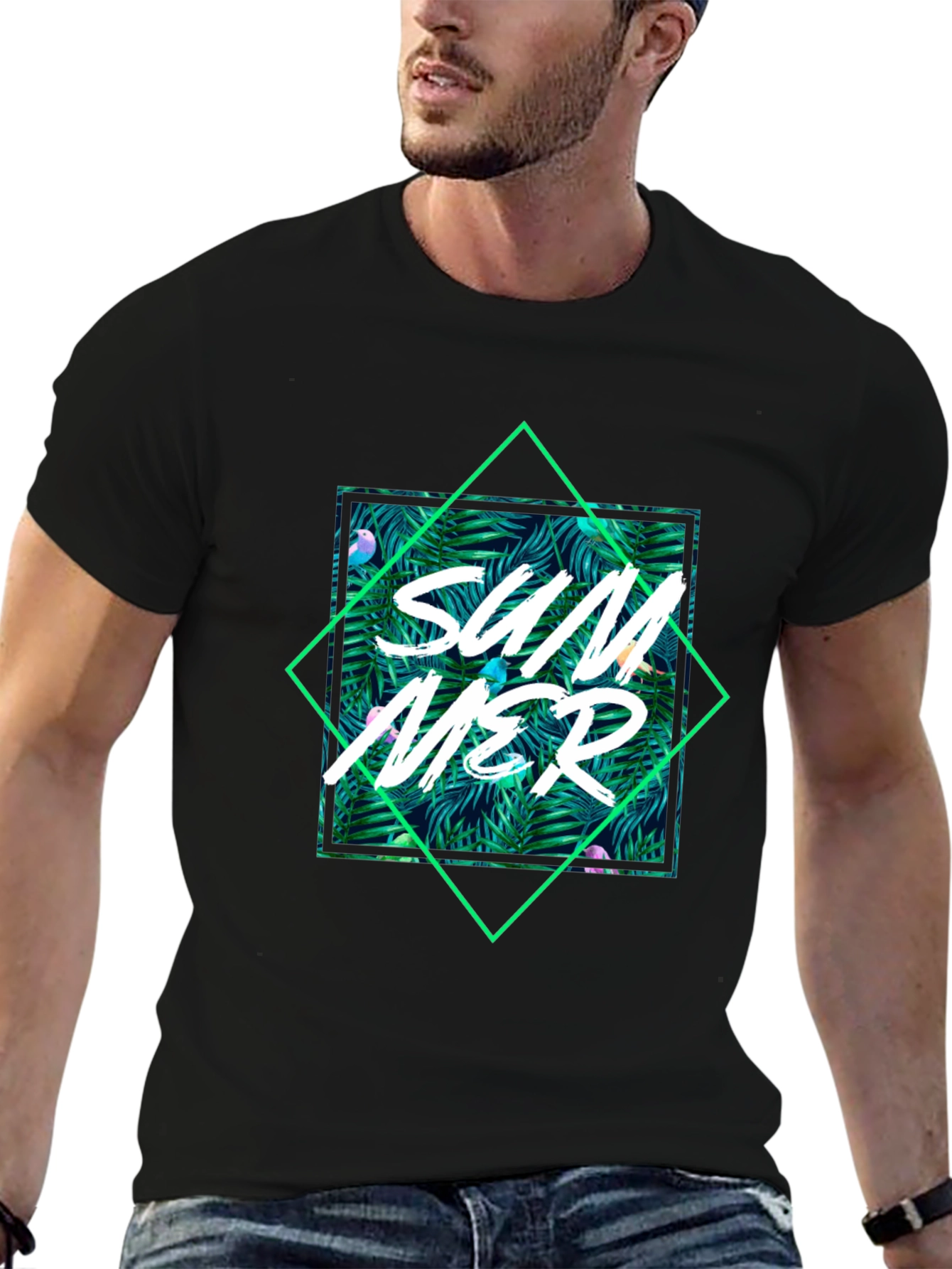 Tropical Summer Graphic Tee - Black