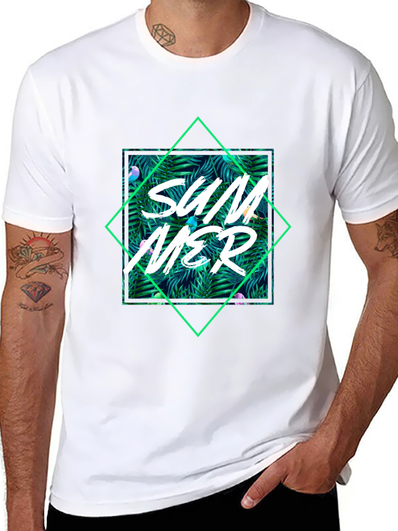 Tropical Summer Graphic Tee - Black