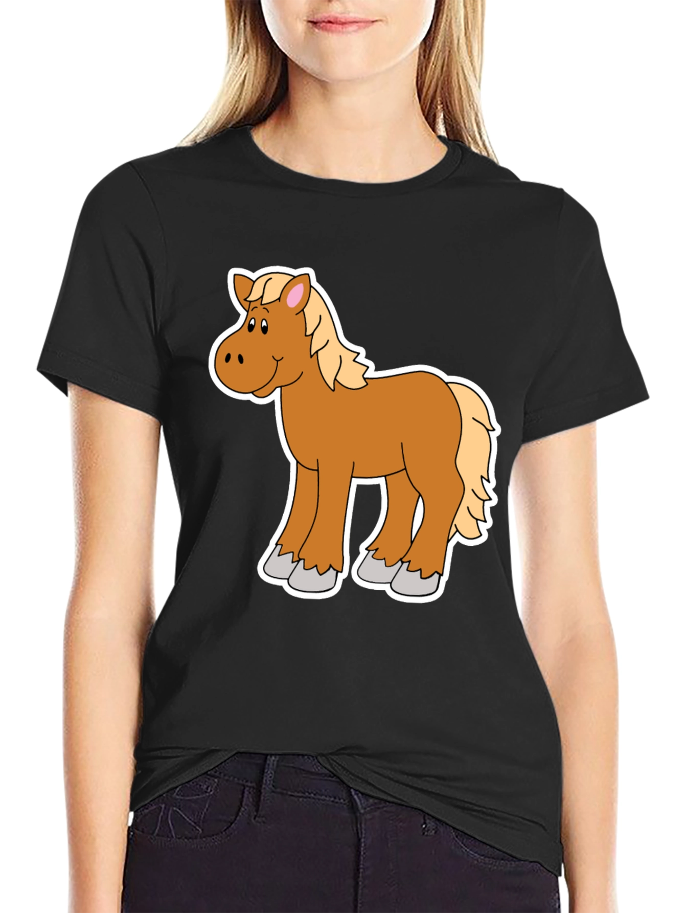 Cartoon Horse Graphic Tee - Black Unisex Shirt