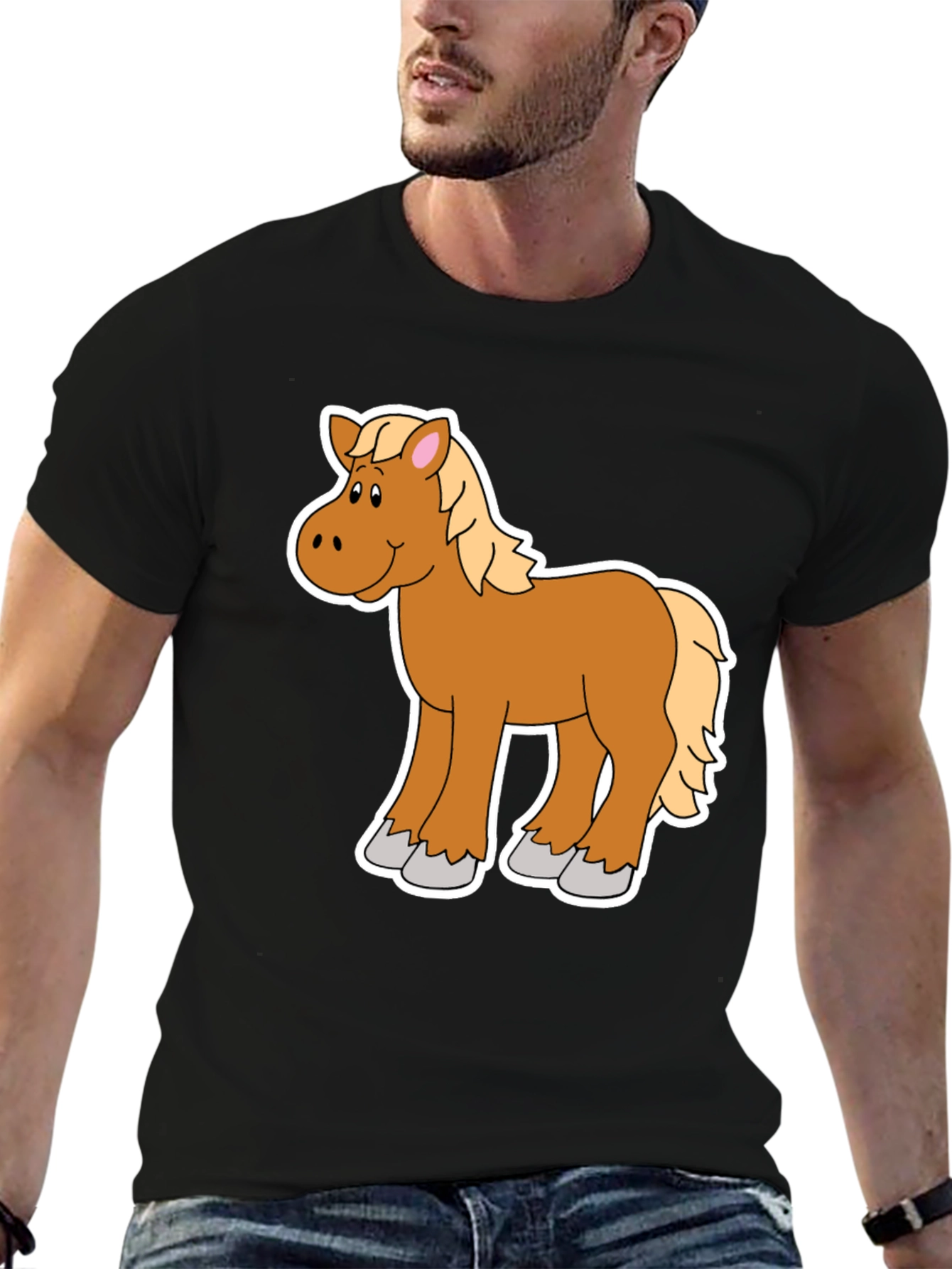 Cartoon Horse Graphic Tee - Black Unisex Shirt