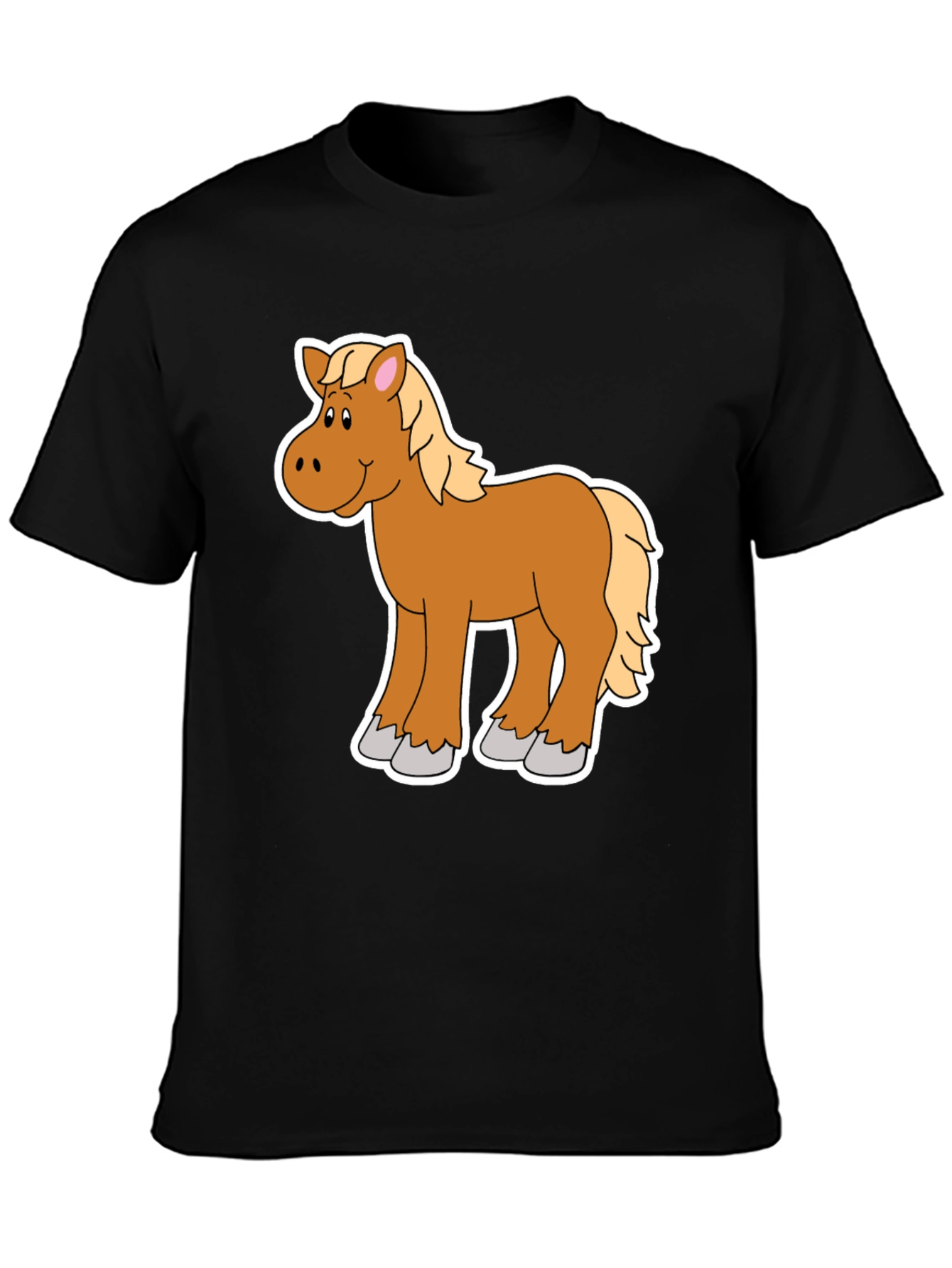Cartoon Horse Graphic Tee - Black Unisex Shirt