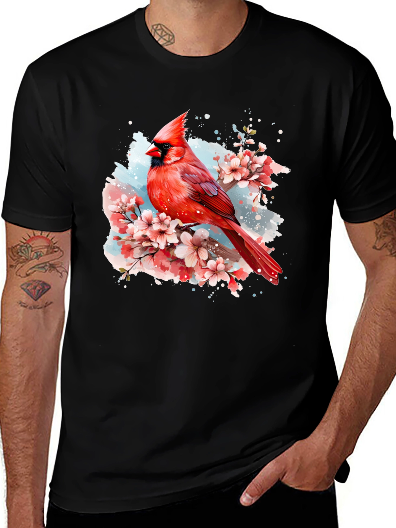 Cardinal Bird Floral T-Shirt - Nature Inspired Design