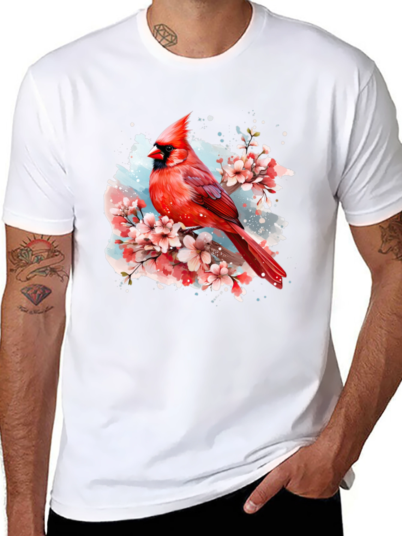 Cardinal Bird Floral T-Shirt - Nature Inspired Design