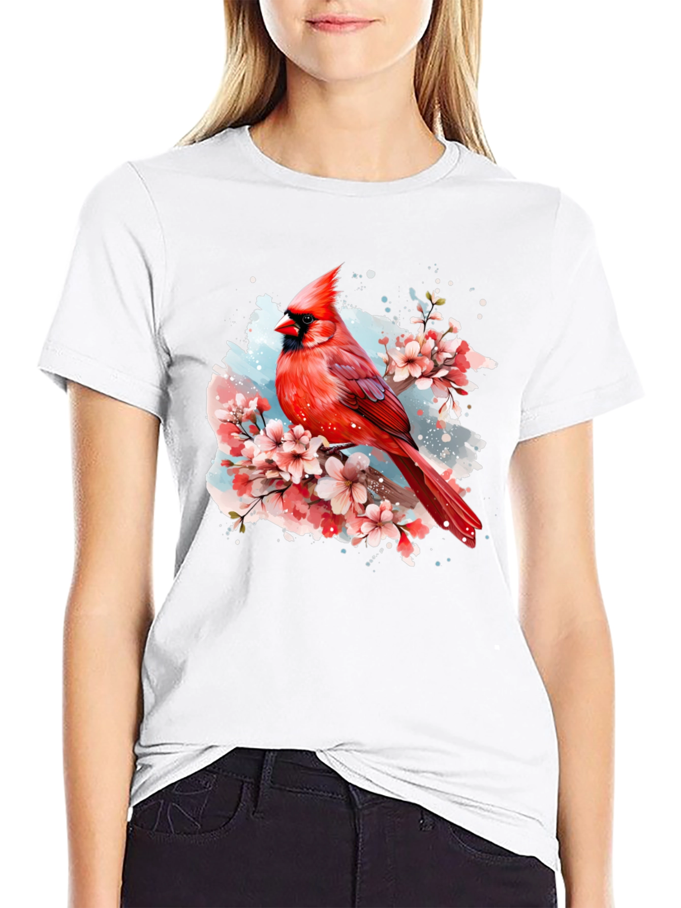 Cardinal Bird Floral T-Shirt - Nature Inspired Design
