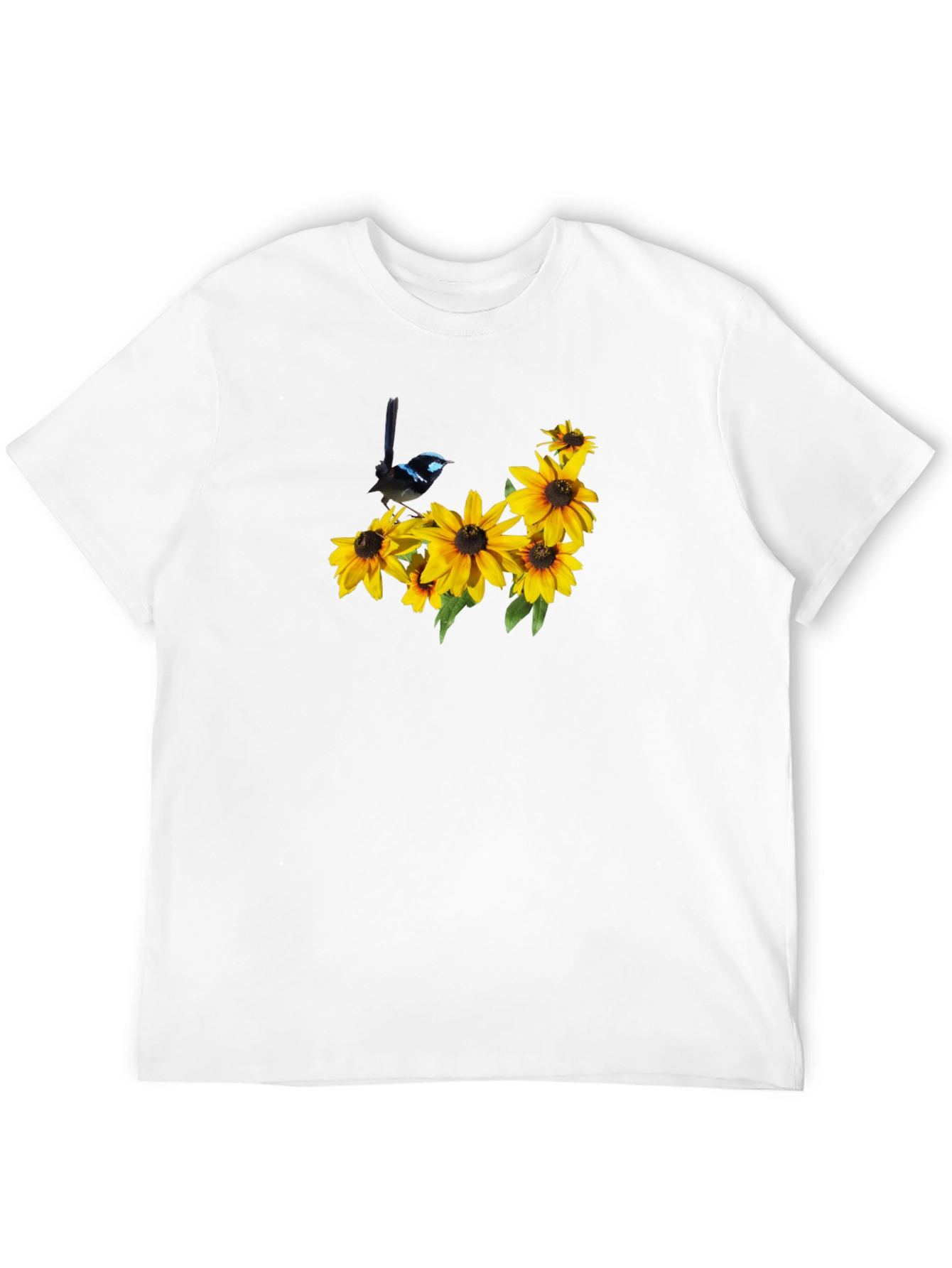 Black Tee with Bird and Sunflower Graphic