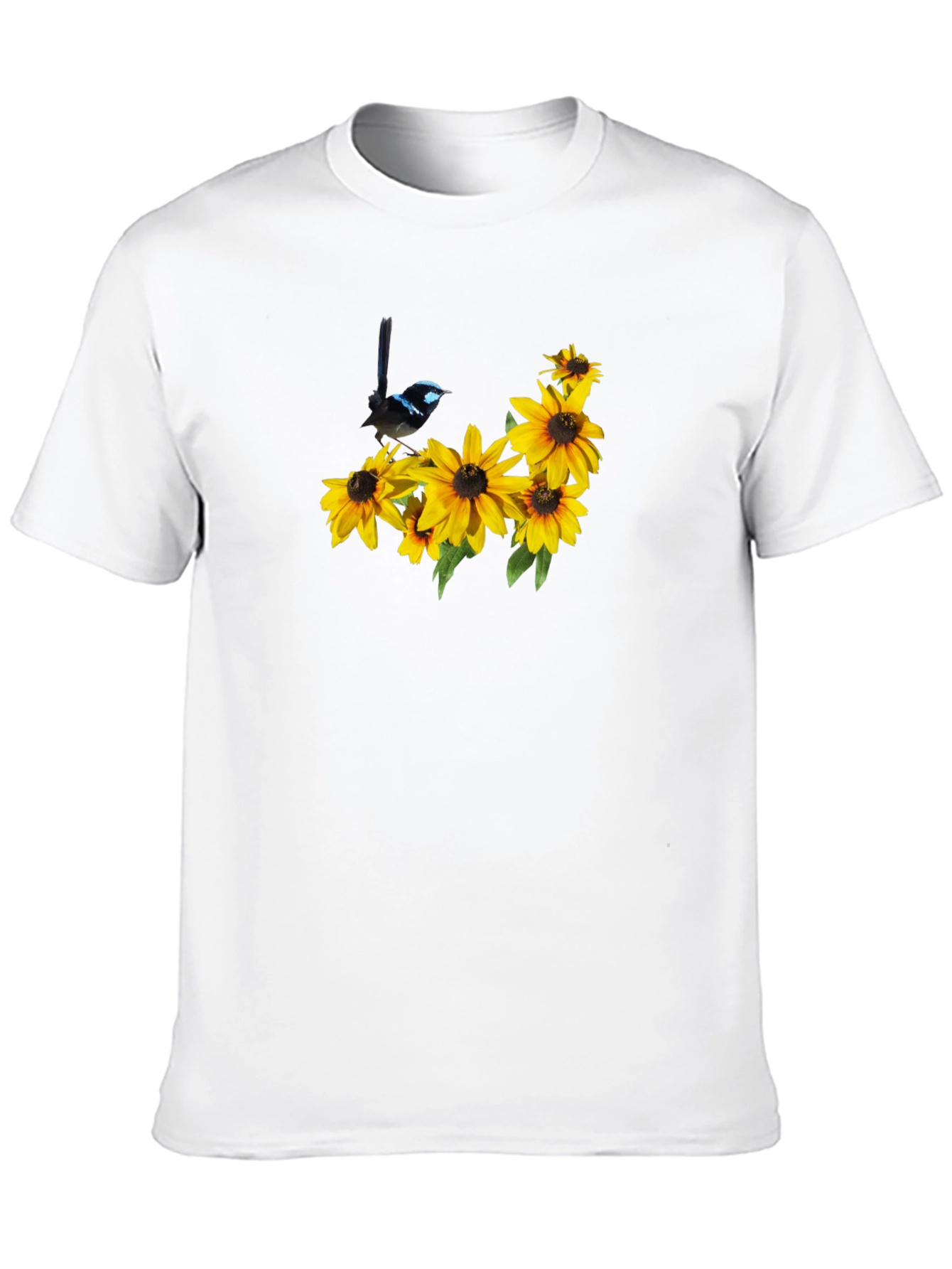 Black Tee with Bird and Sunflower Graphic