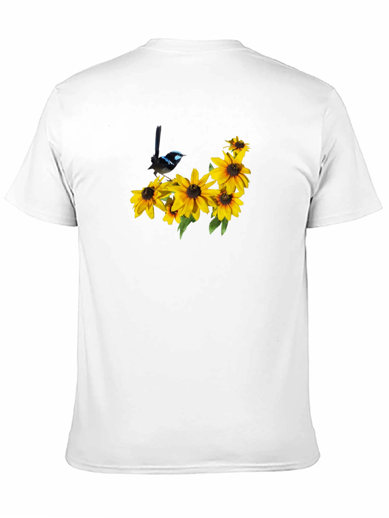 Black Tee with Bird and Sunflower Graphic