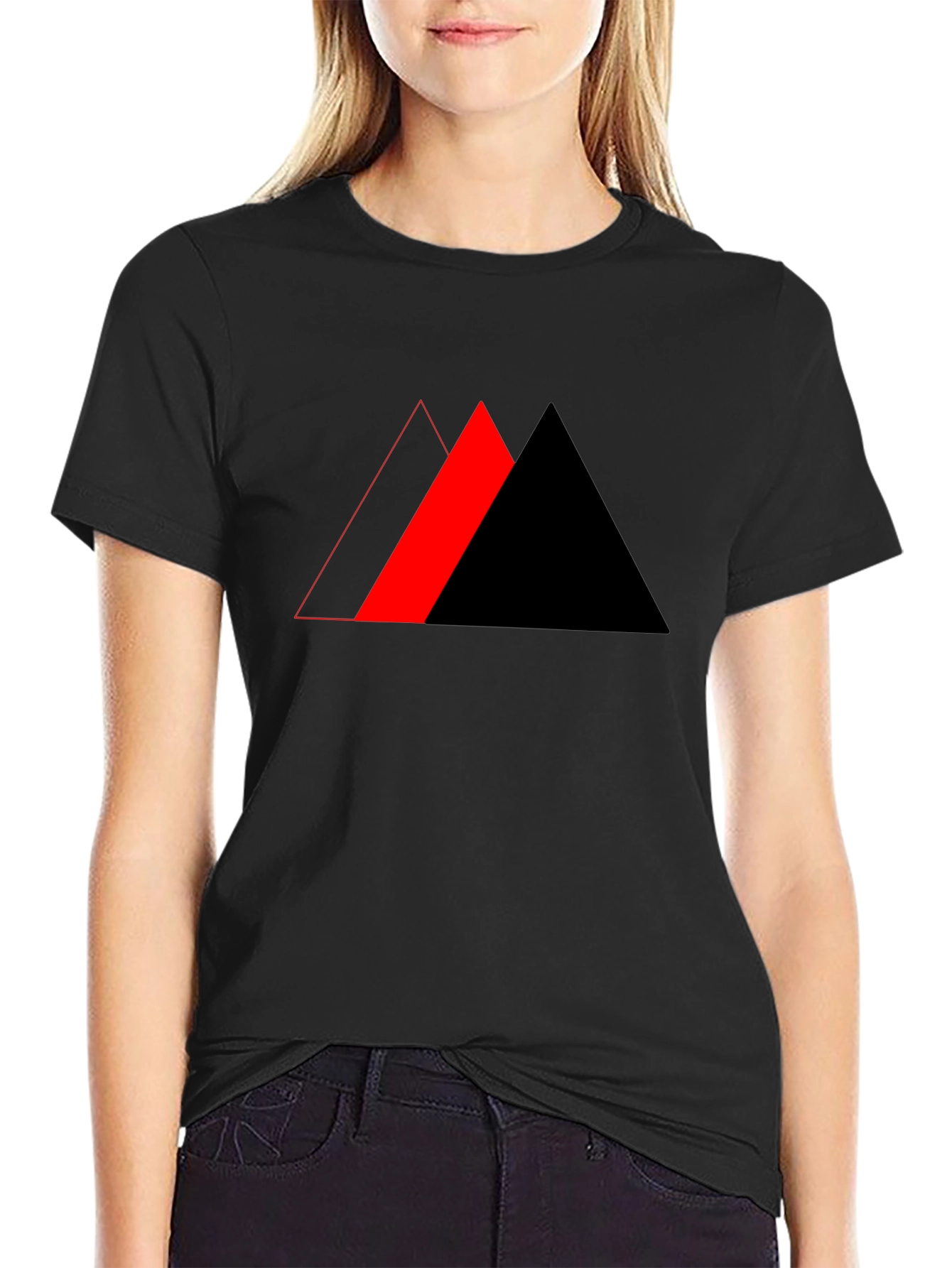 Geometric Triangle Design Black T-Shirt