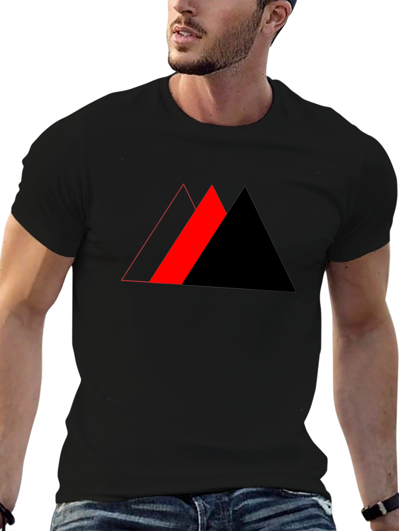 Geometric Triangle Design Black T-Shirt