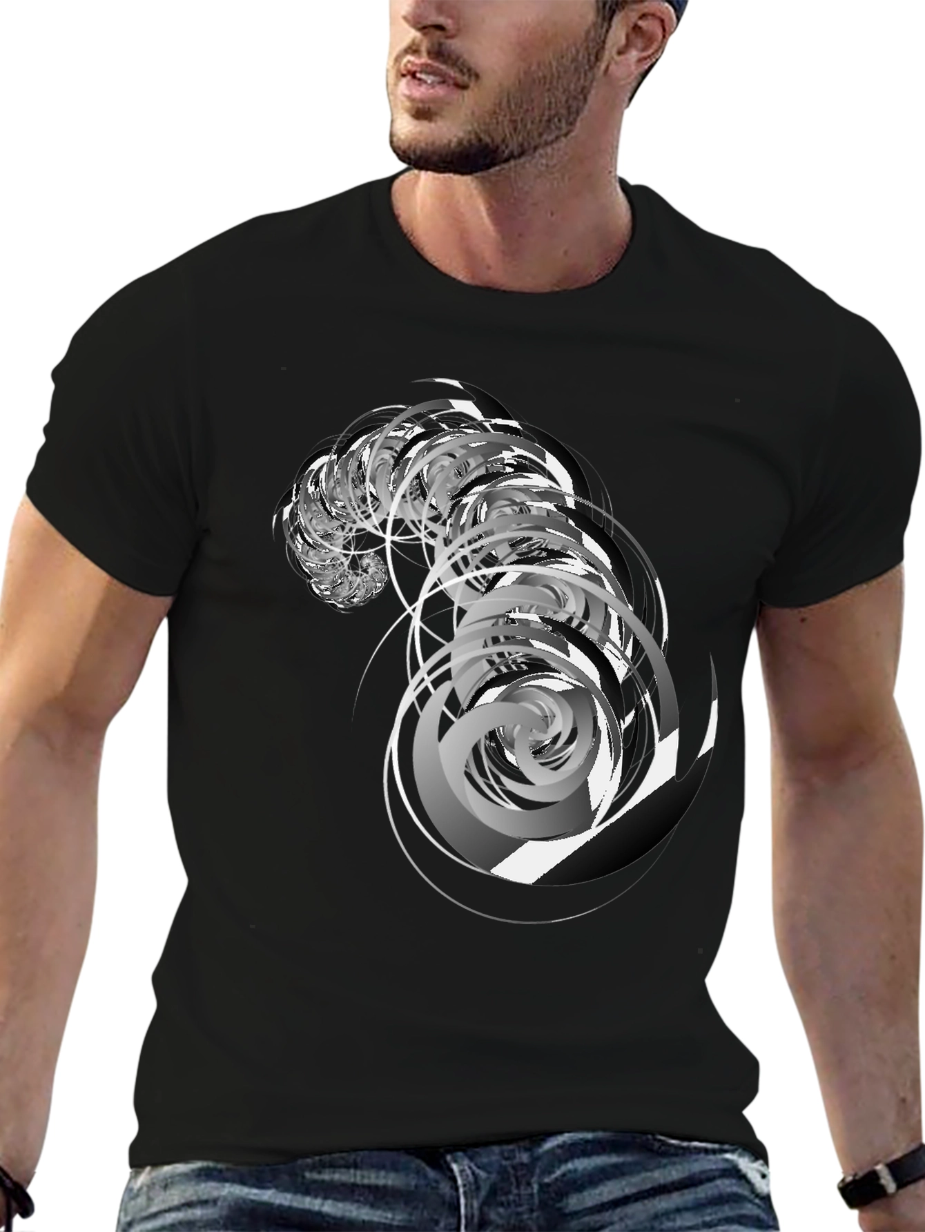 Abstract Swirl Graphic Black T-Shirt