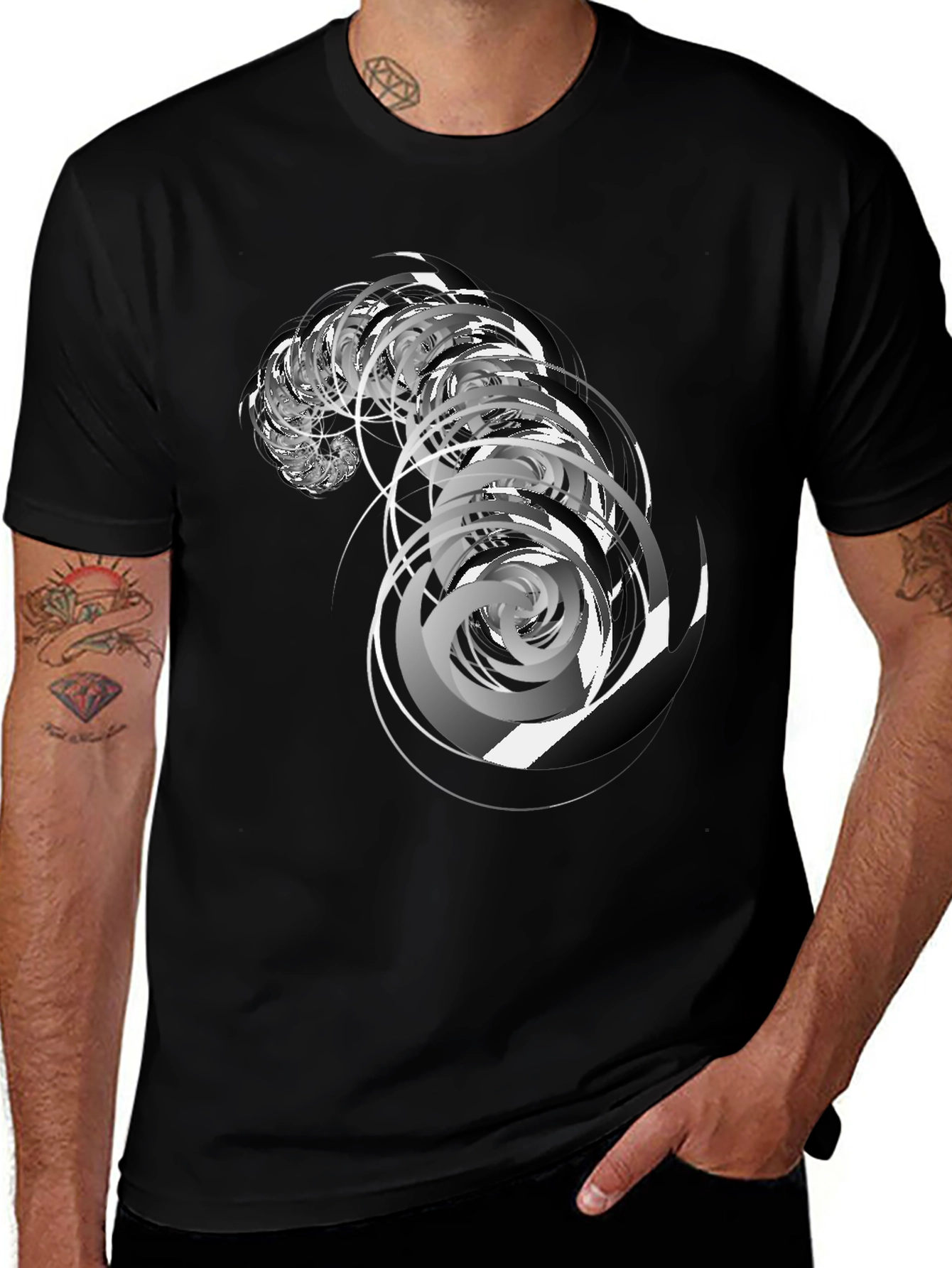 Abstract Swirl Graphic Black T-Shirt