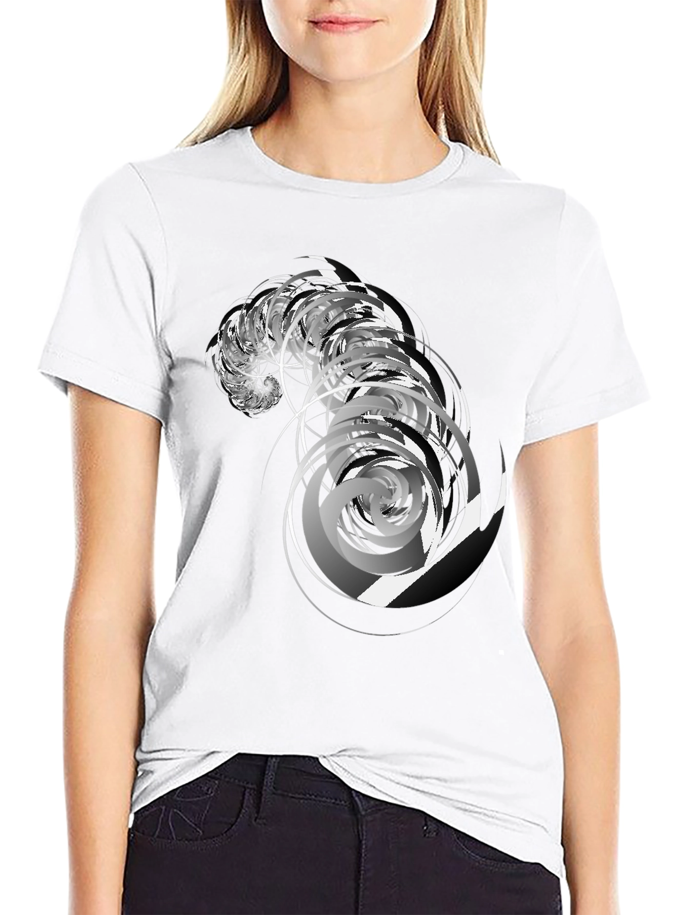 Abstract Swirl Graphic Black T-Shirt