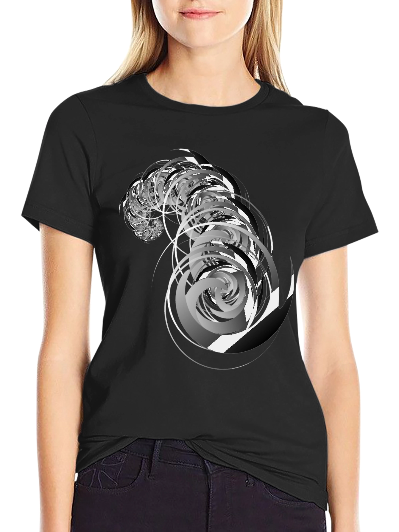 Abstract Swirl Graphic Black T-Shirt