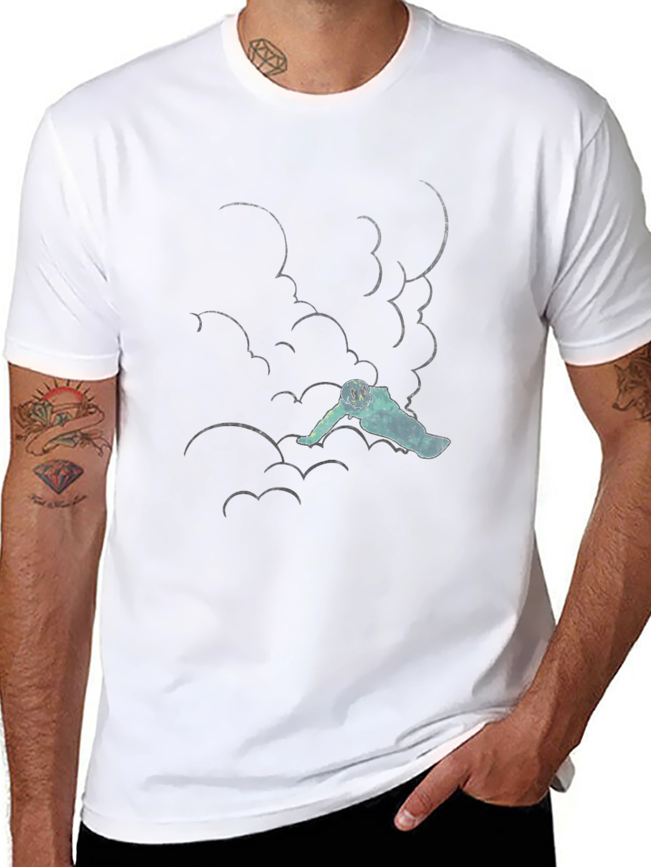 Astronaut in Clouds Black T-Shirt