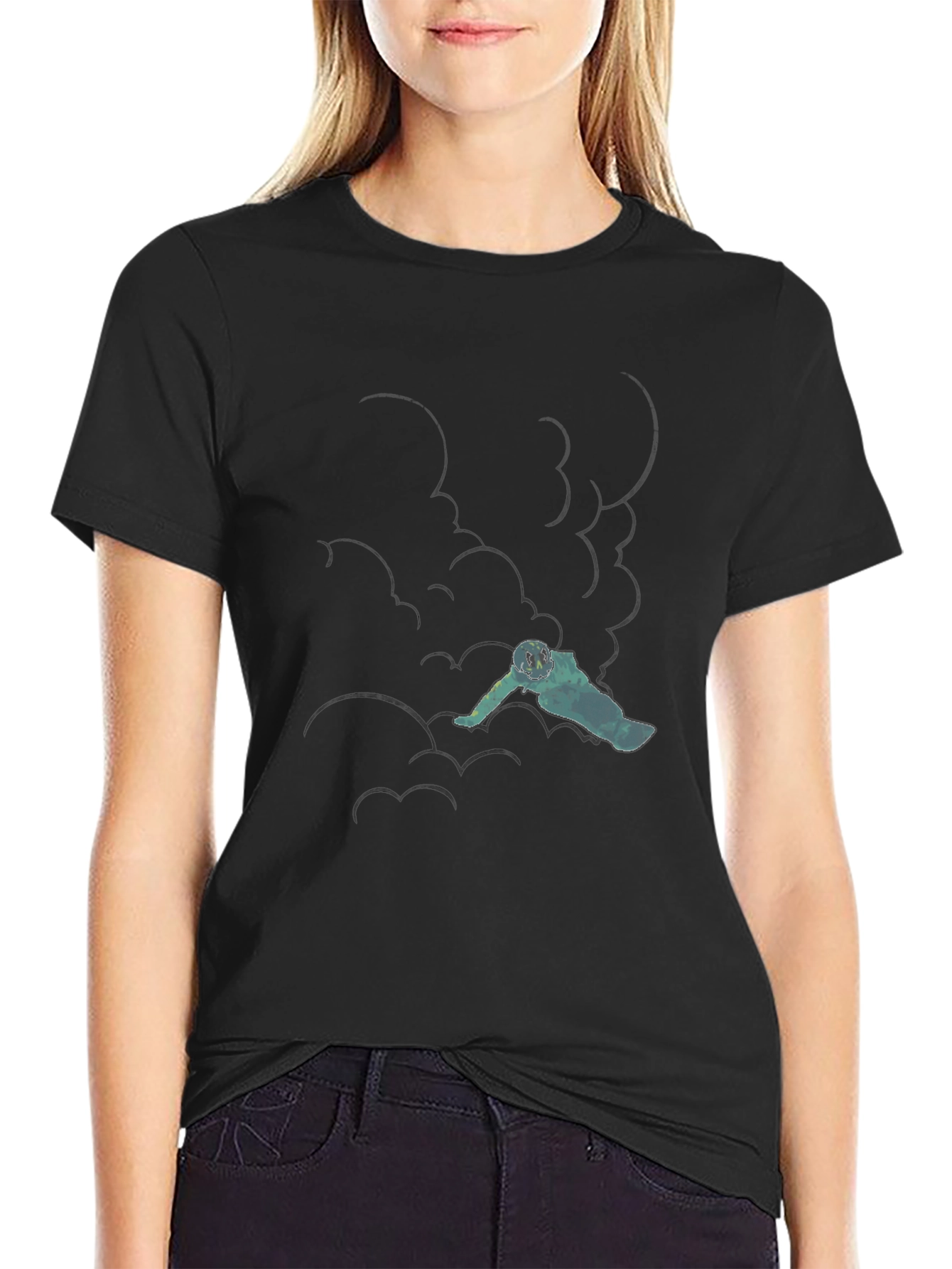 Astronaut in Clouds Black T-Shirt