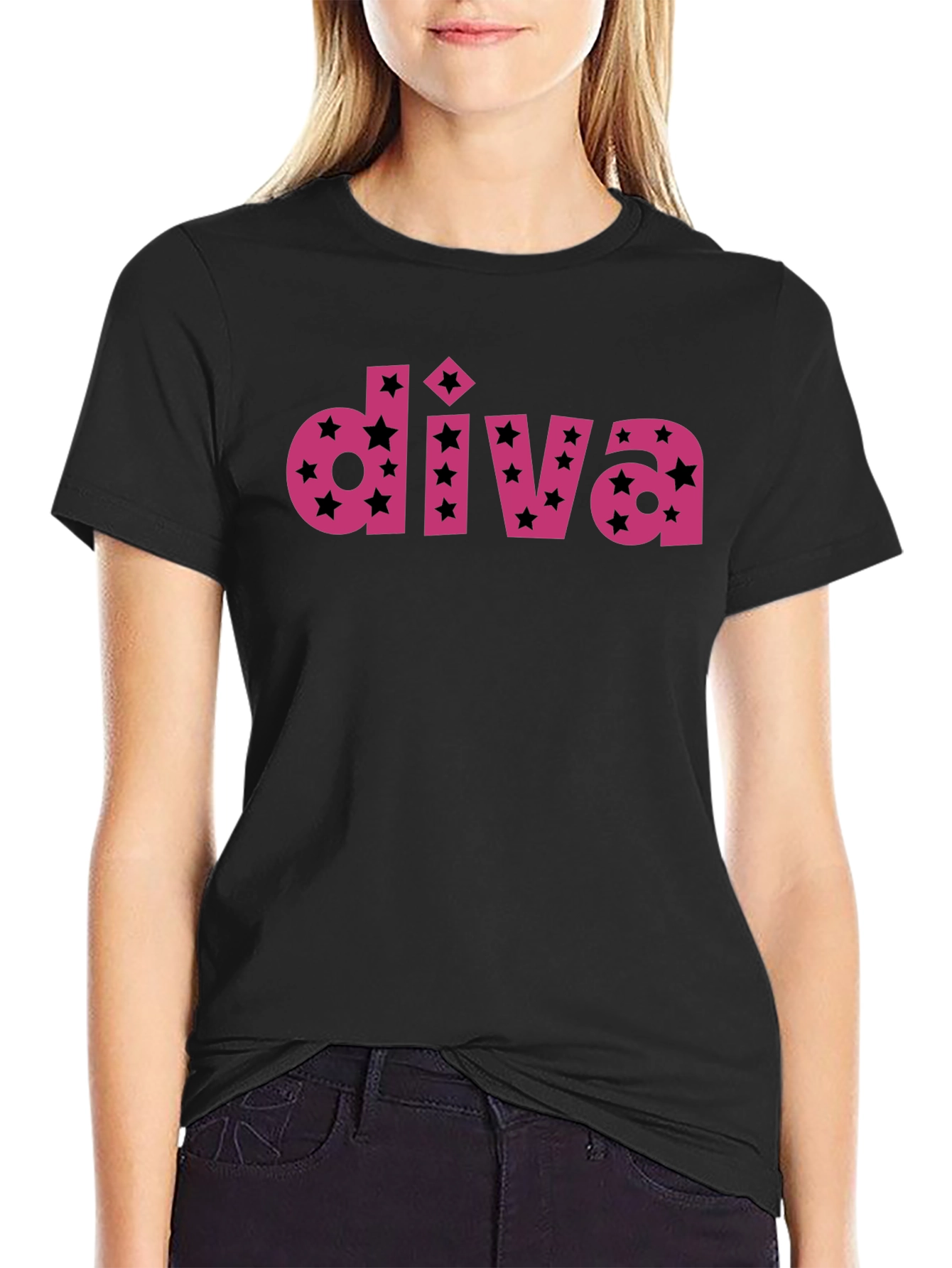 Diva Star Graphic Print Black Tee