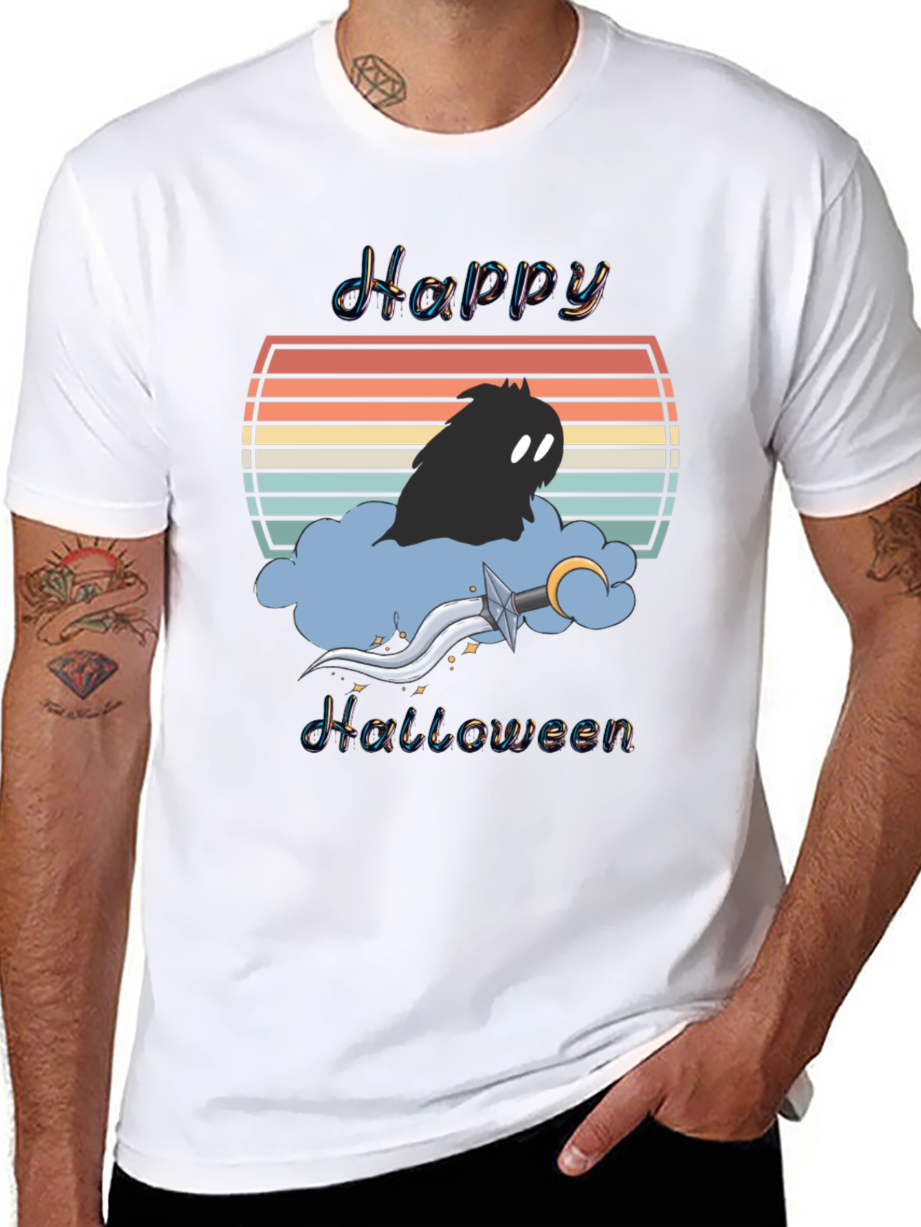 Happy Halloween T-Shirt - Retro Sunset Design