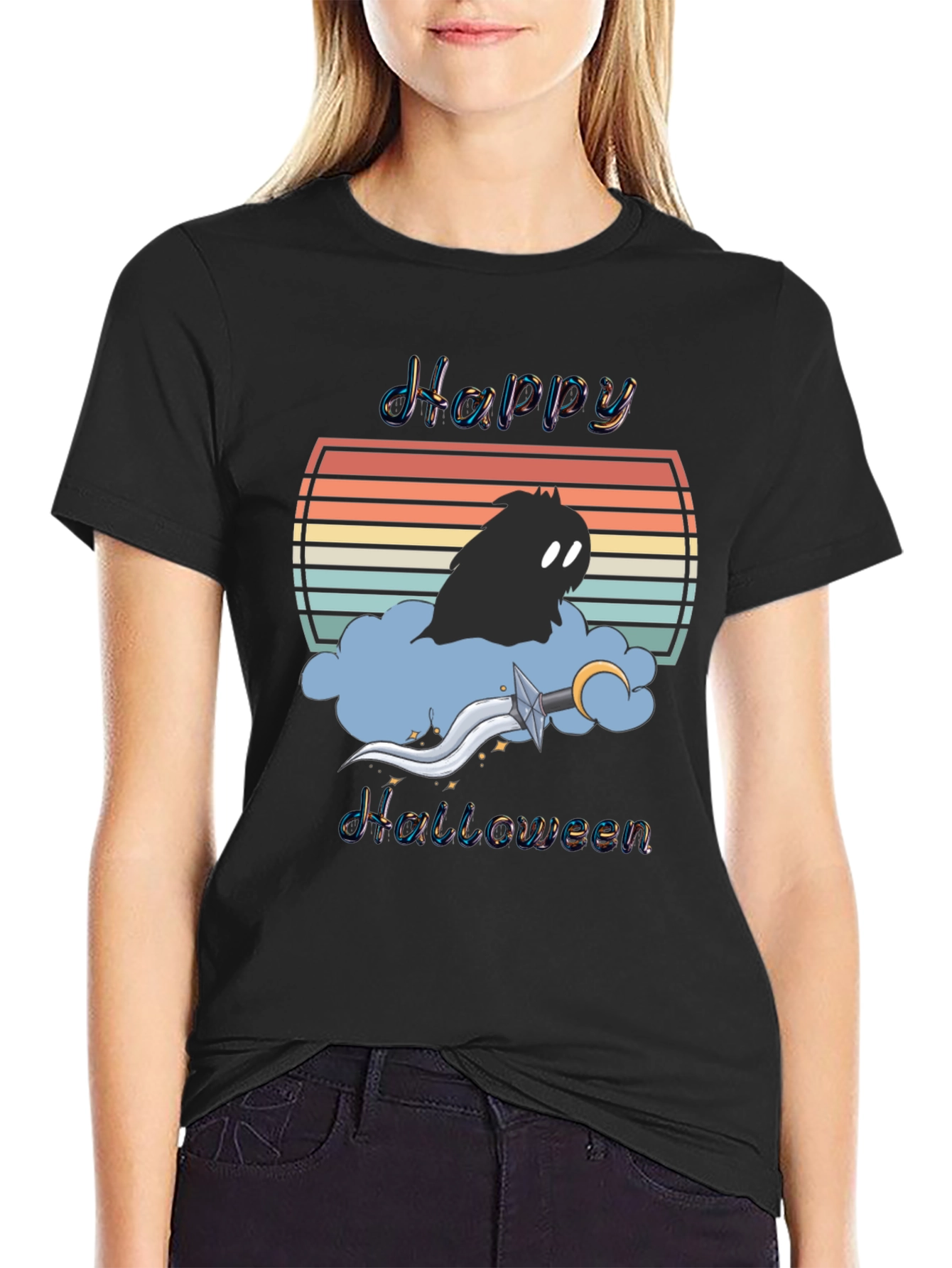 Happy Halloween T-Shirt - Retro Sunset Design