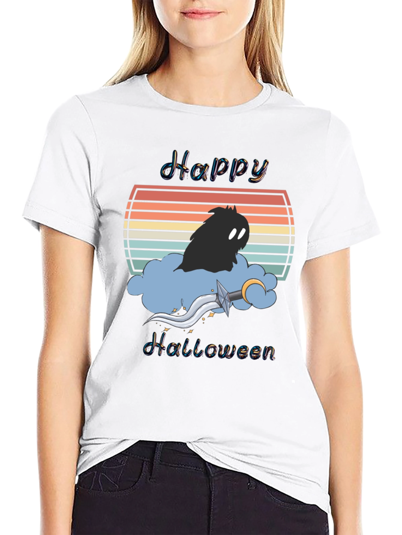 Happy Halloween T-Shirt - Retro Sunset Design