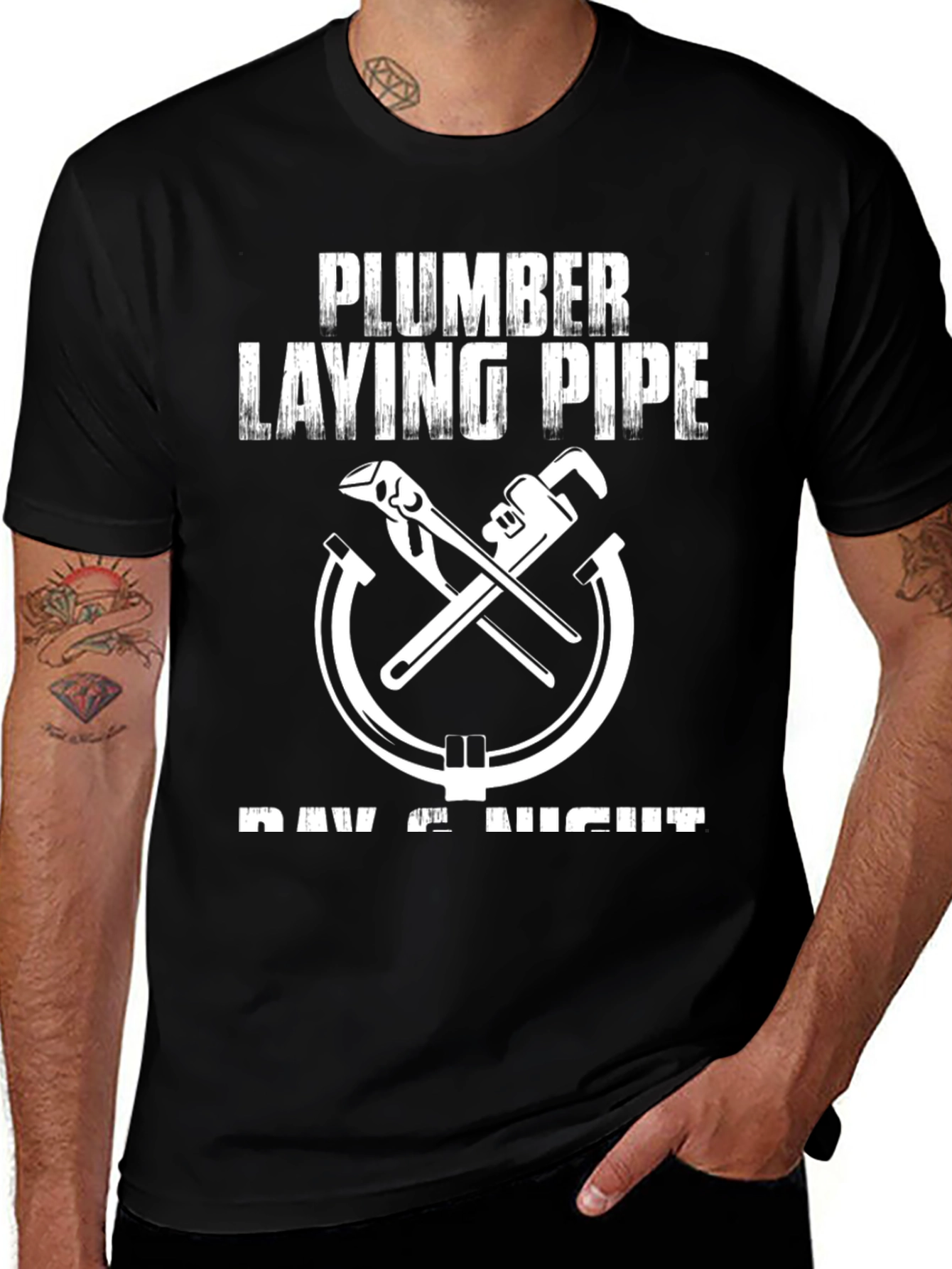 Plumber Laying Pipe Day or Night T-Shirt