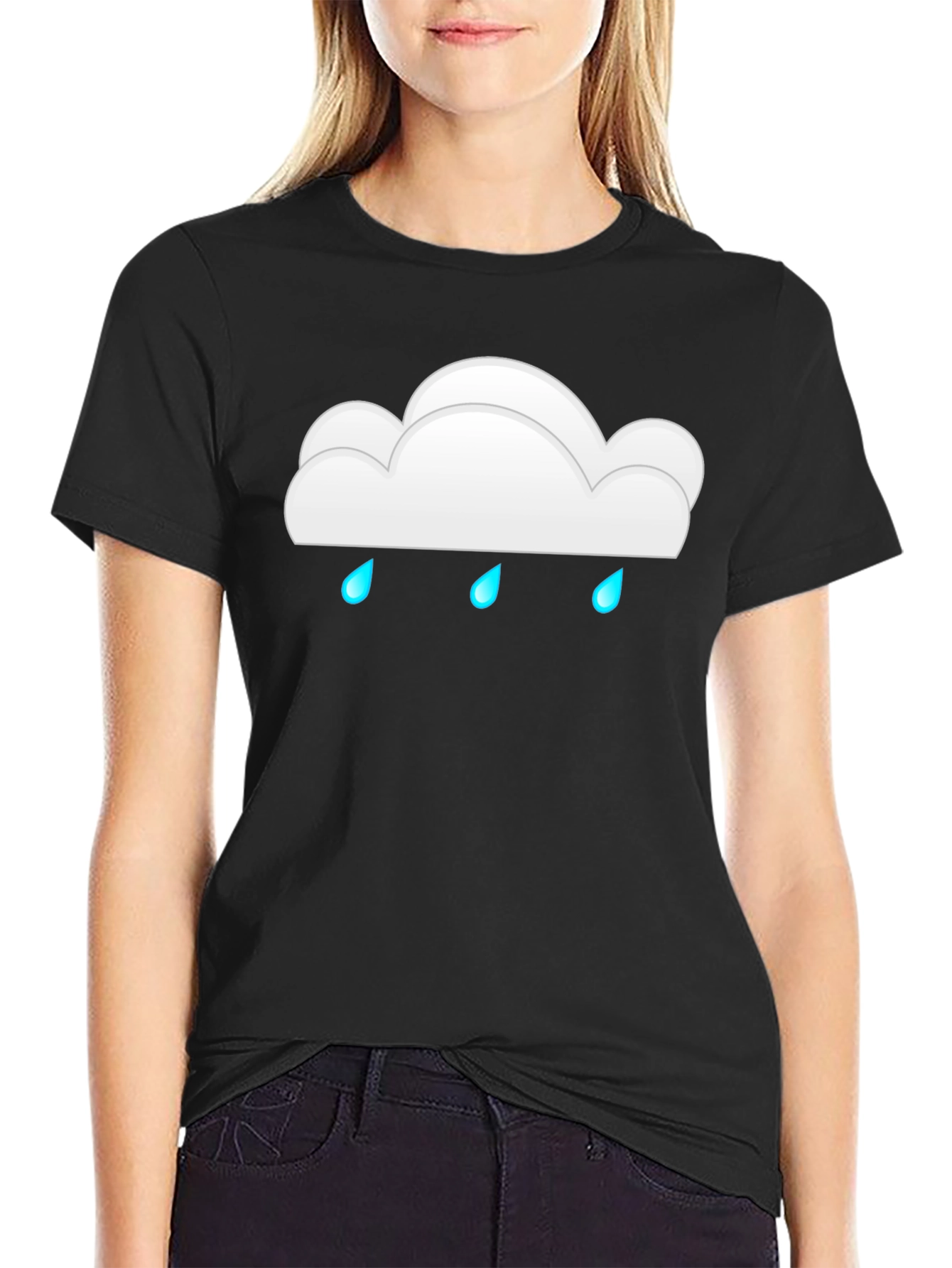 Cloud Raindrop Graphic Print Black T-Shirt