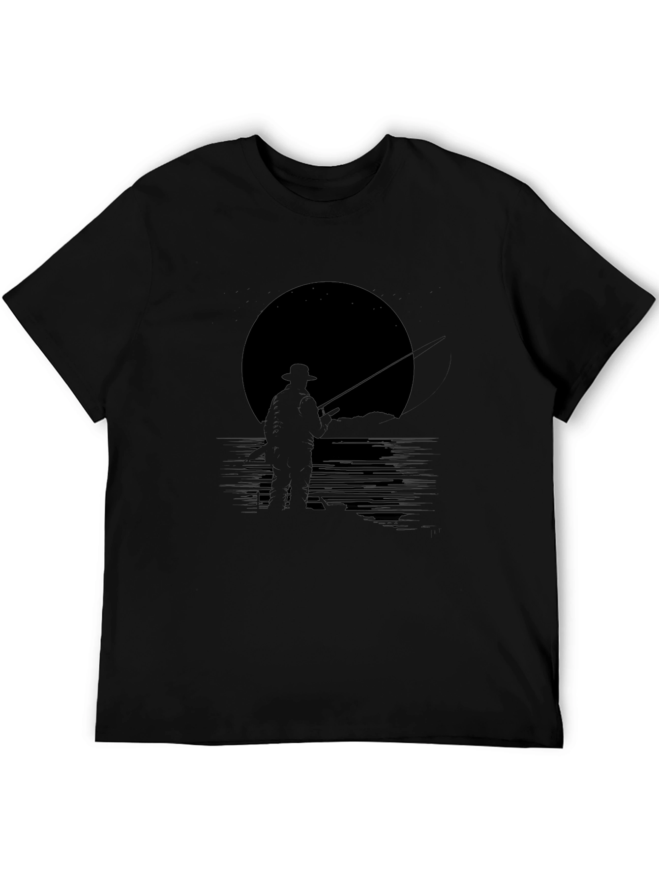 Mens Black Fishing Silhouette Graphic Tee