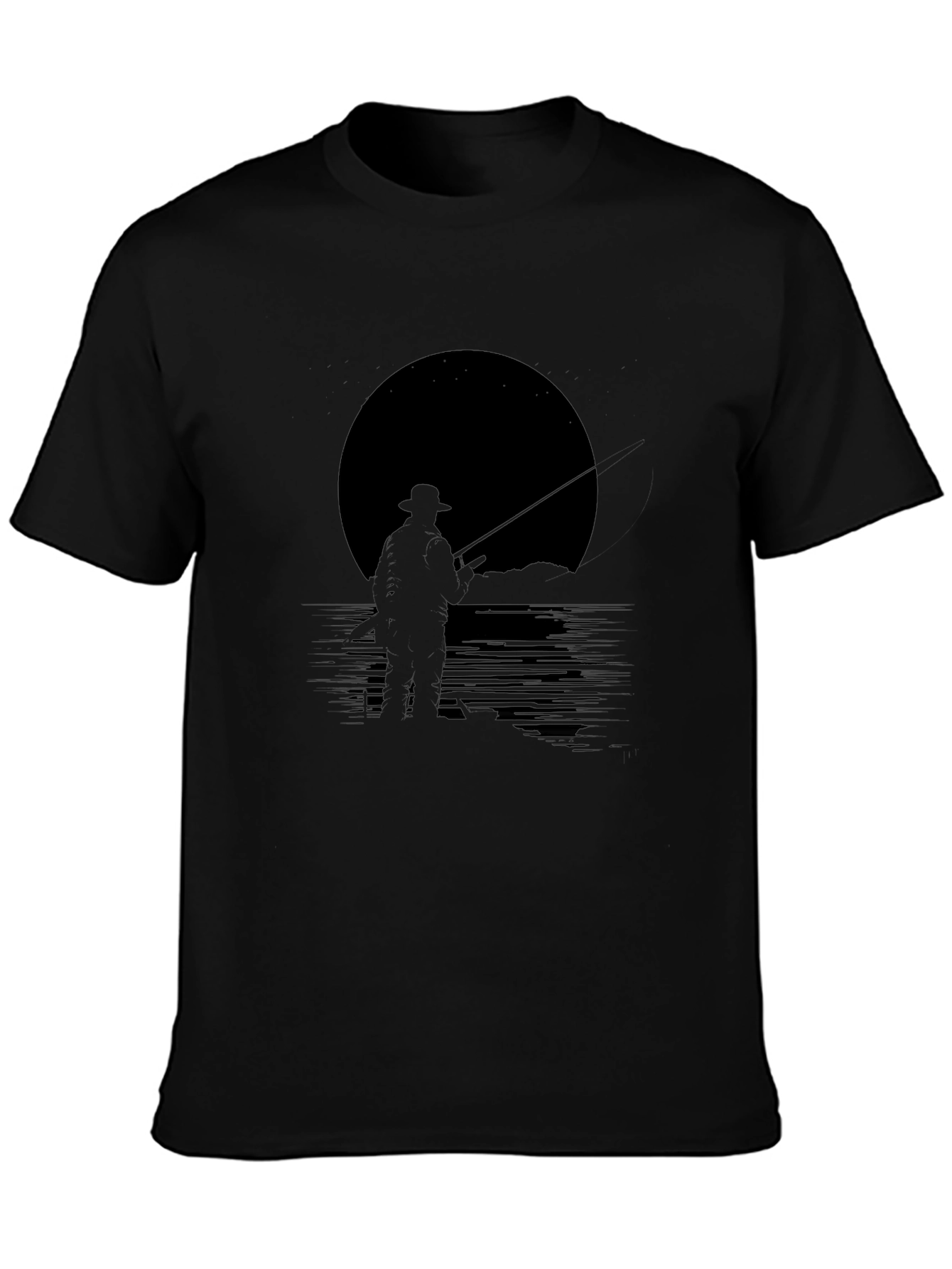 Mens Black Fishing Silhouette Graphic Tee