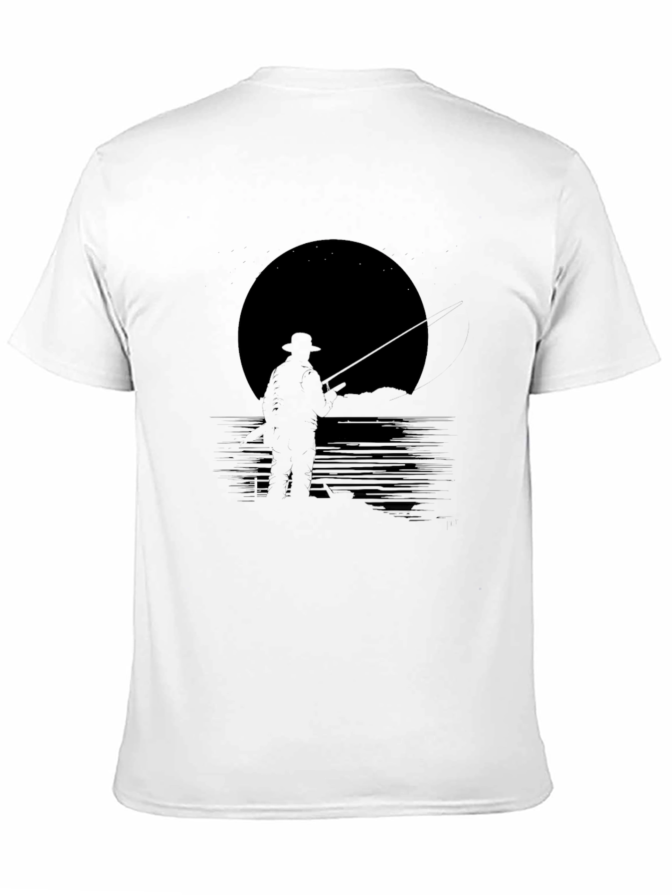 Mens Black Fishing Silhouette Graphic Tee