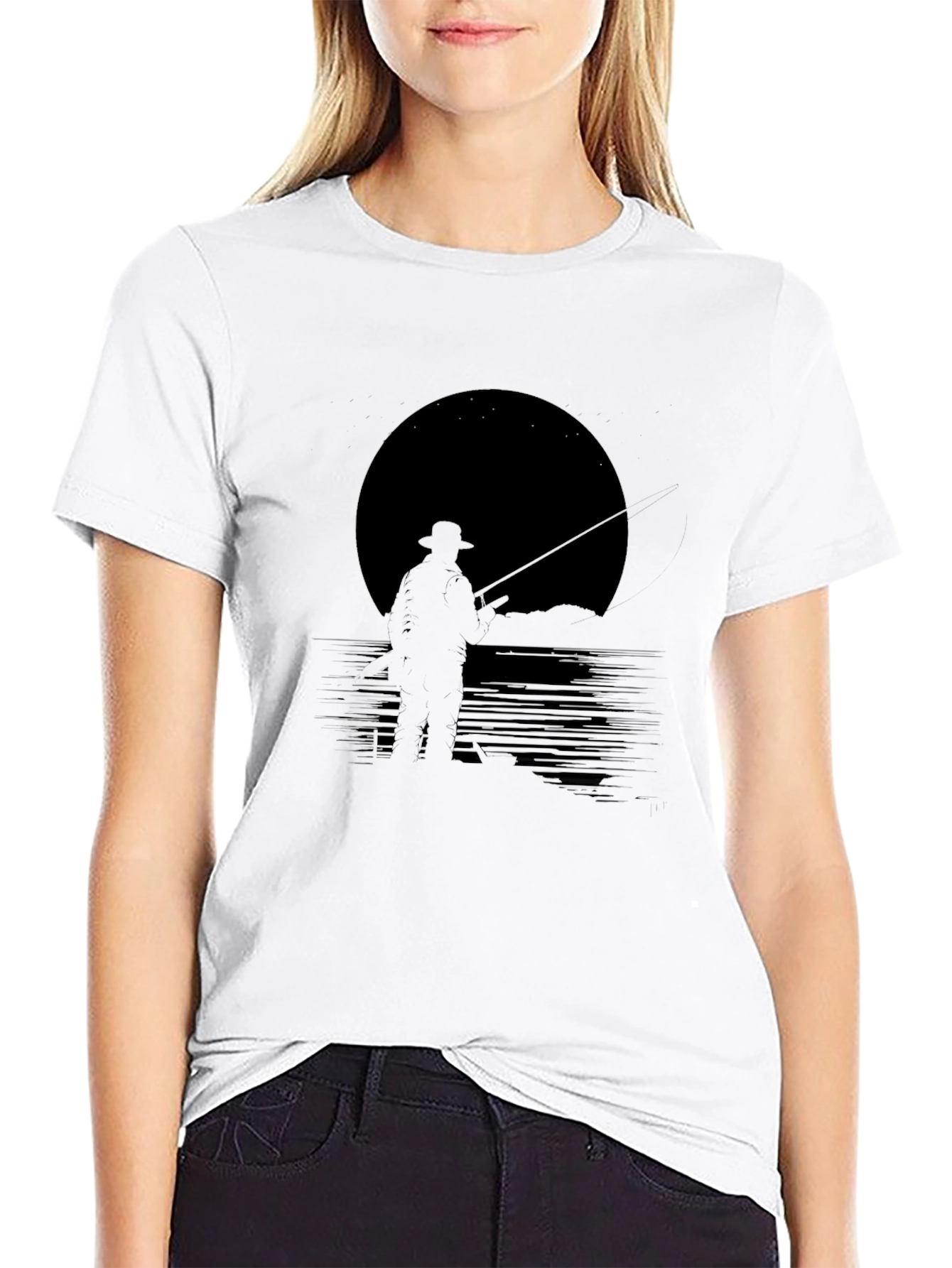 Mens Black Fishing Silhouette Graphic Tee