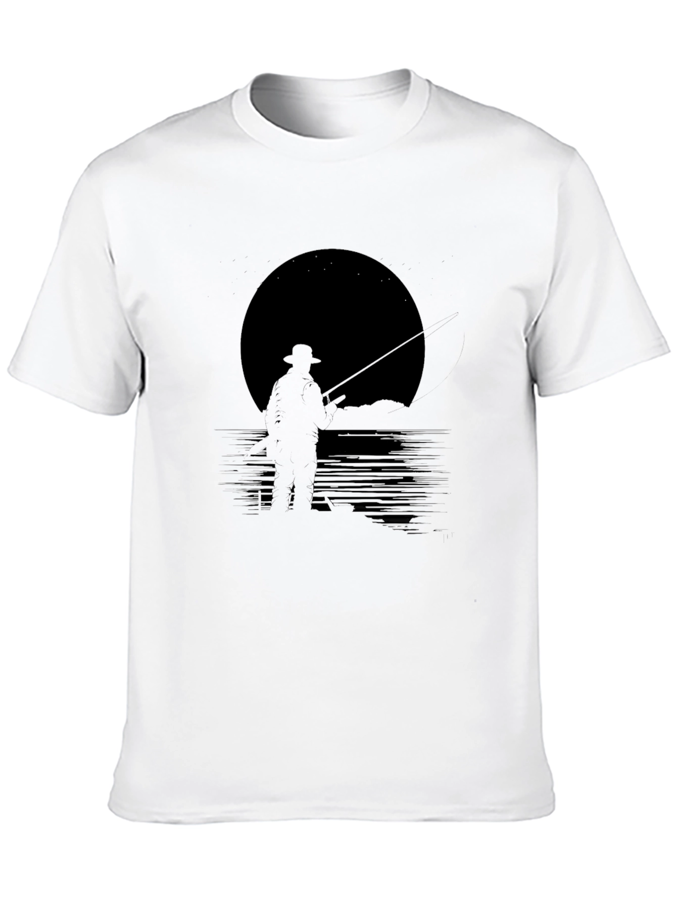 Mens Black Fishing Silhouette Graphic Tee