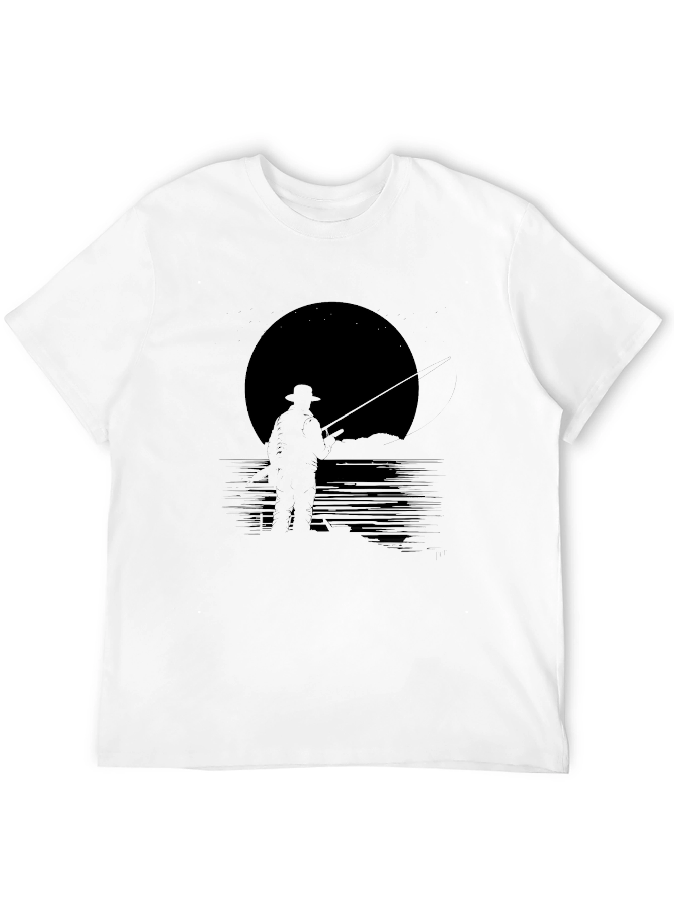 Mens Black Fishing Silhouette Graphic Tee