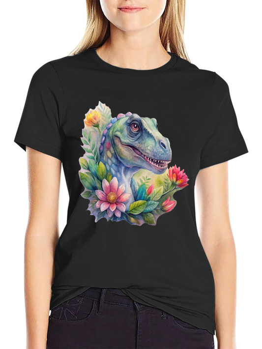 Dino Floral T-Shirt: Watercolor Dinosaur Tee