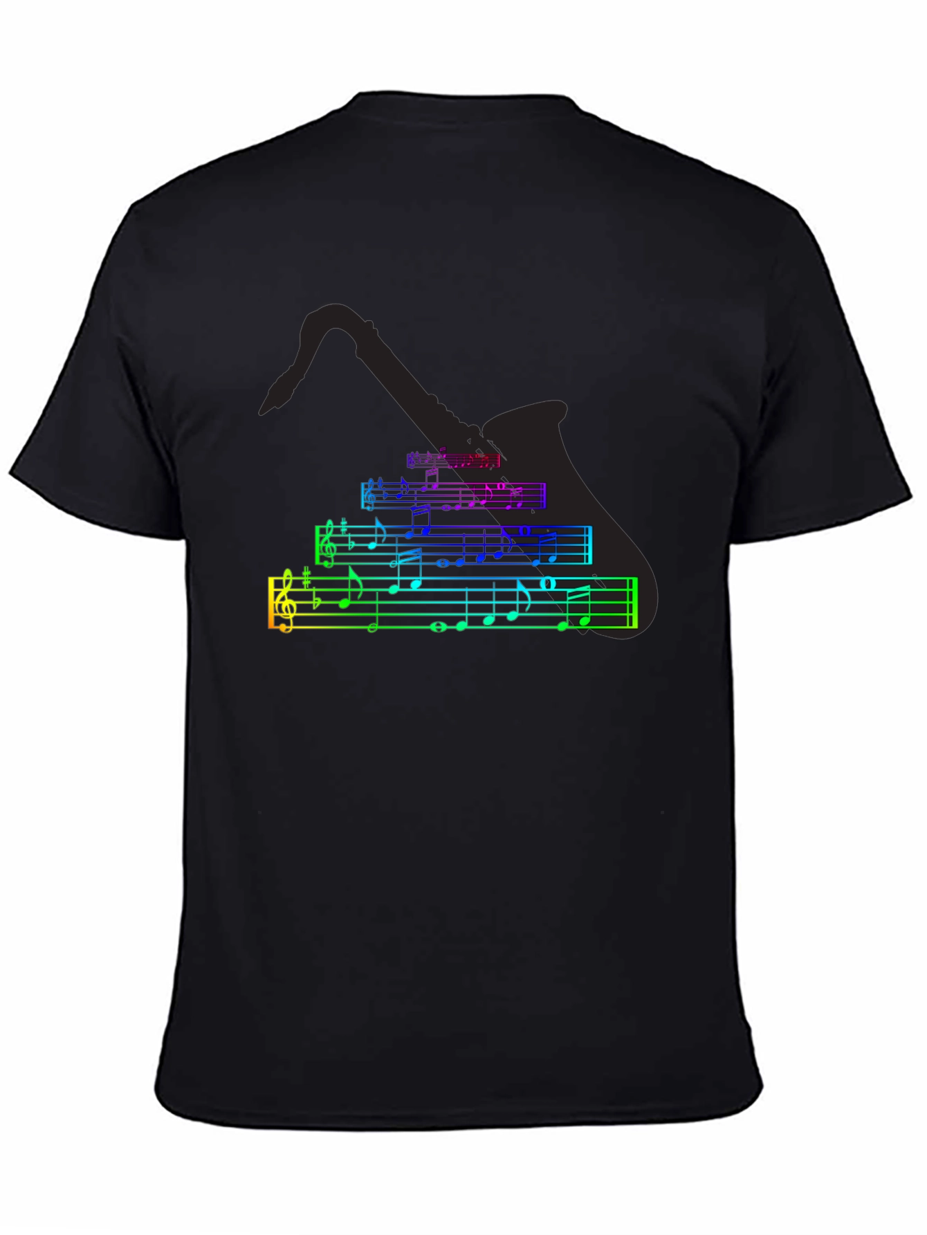 Music Notes Saxophone T-Shirt - Black Cotton Tee