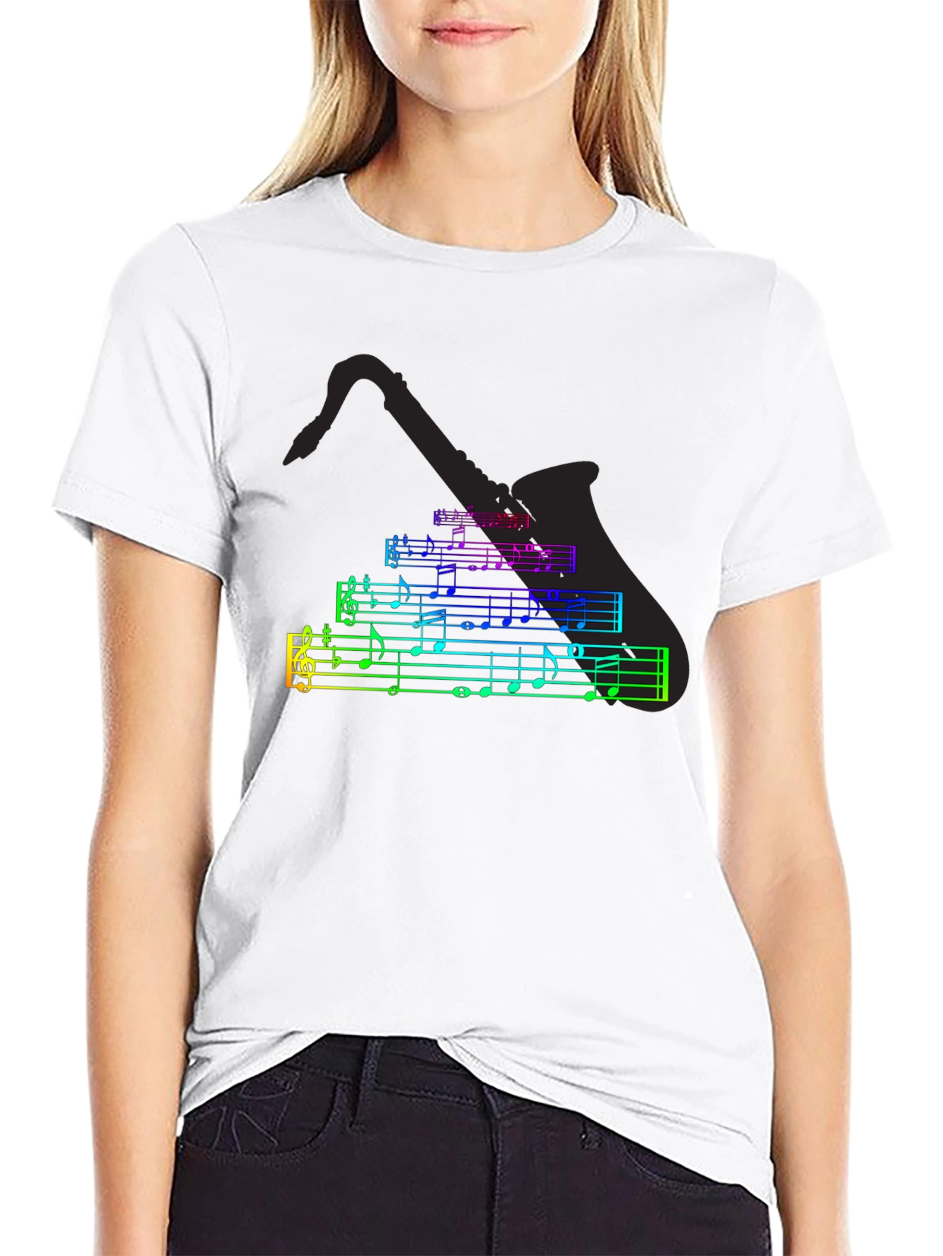 Music Notes Saxophone T-Shirt - Black Cotton Tee