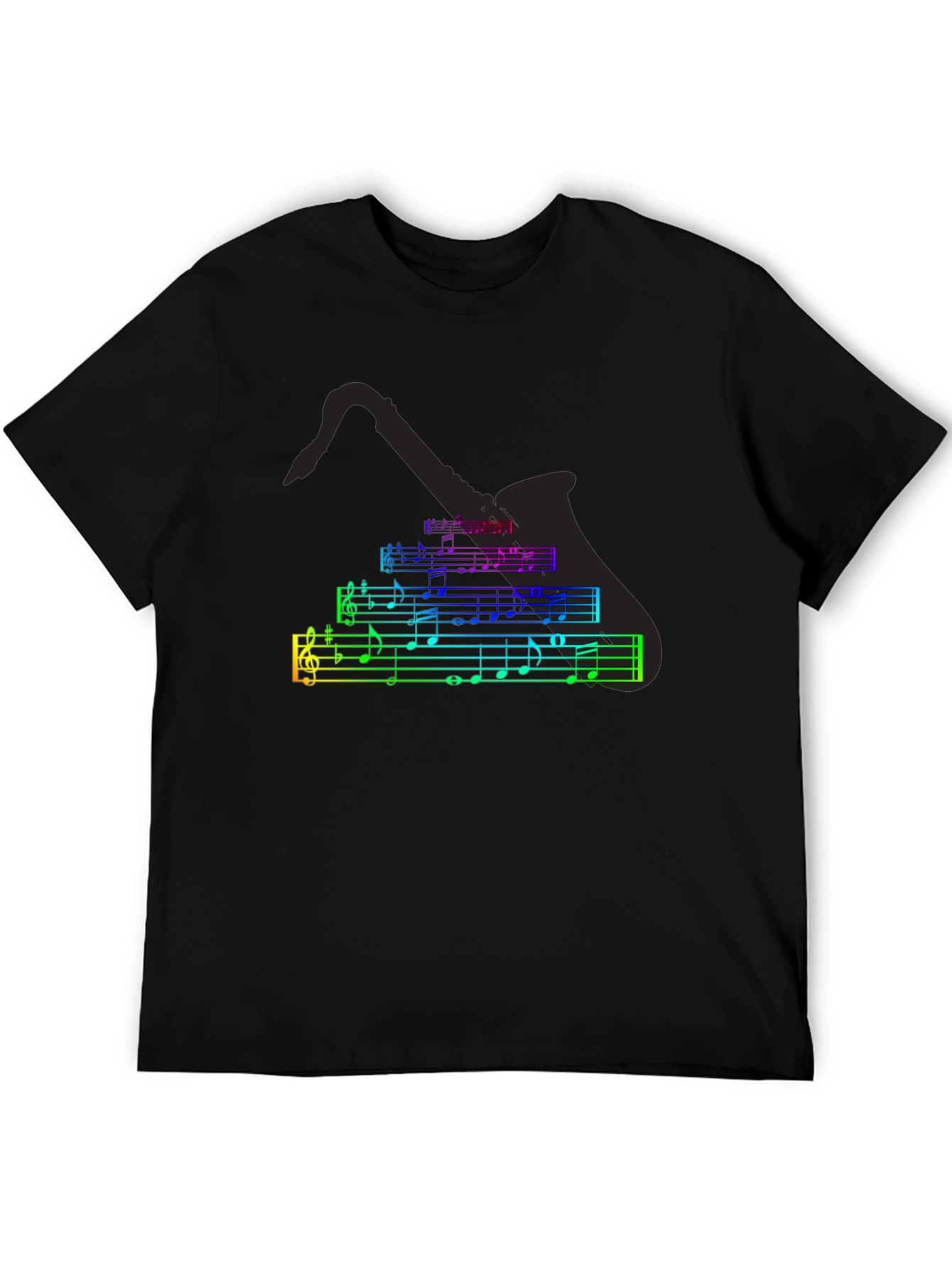 Music Notes Saxophone T-Shirt - Black Cotton Tee
