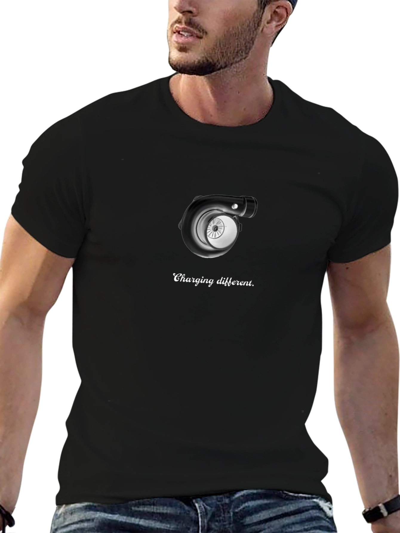 Charging Different T-Shirt - Black Turbo Design