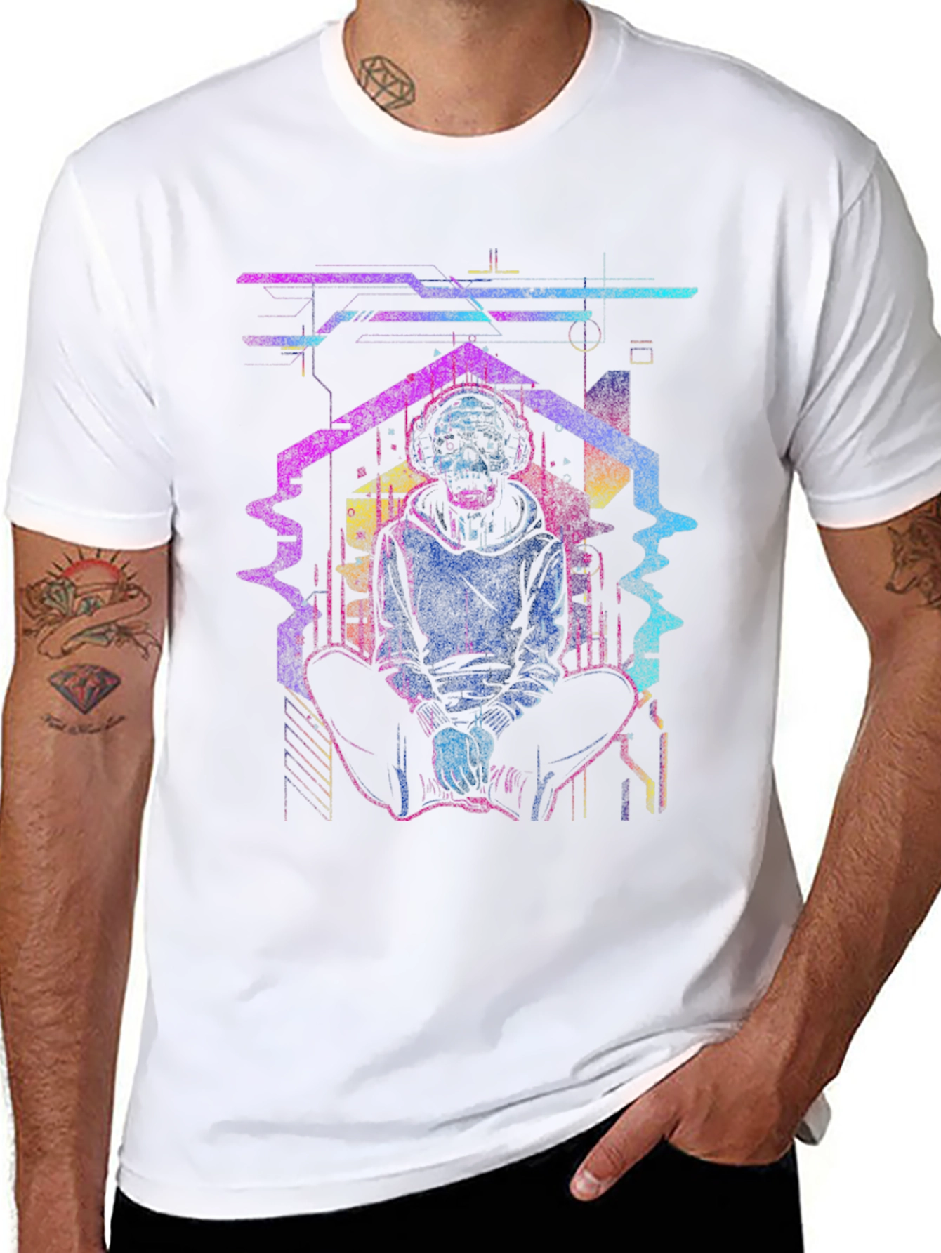 Cyberpunk Skull Graphic Tee - Black