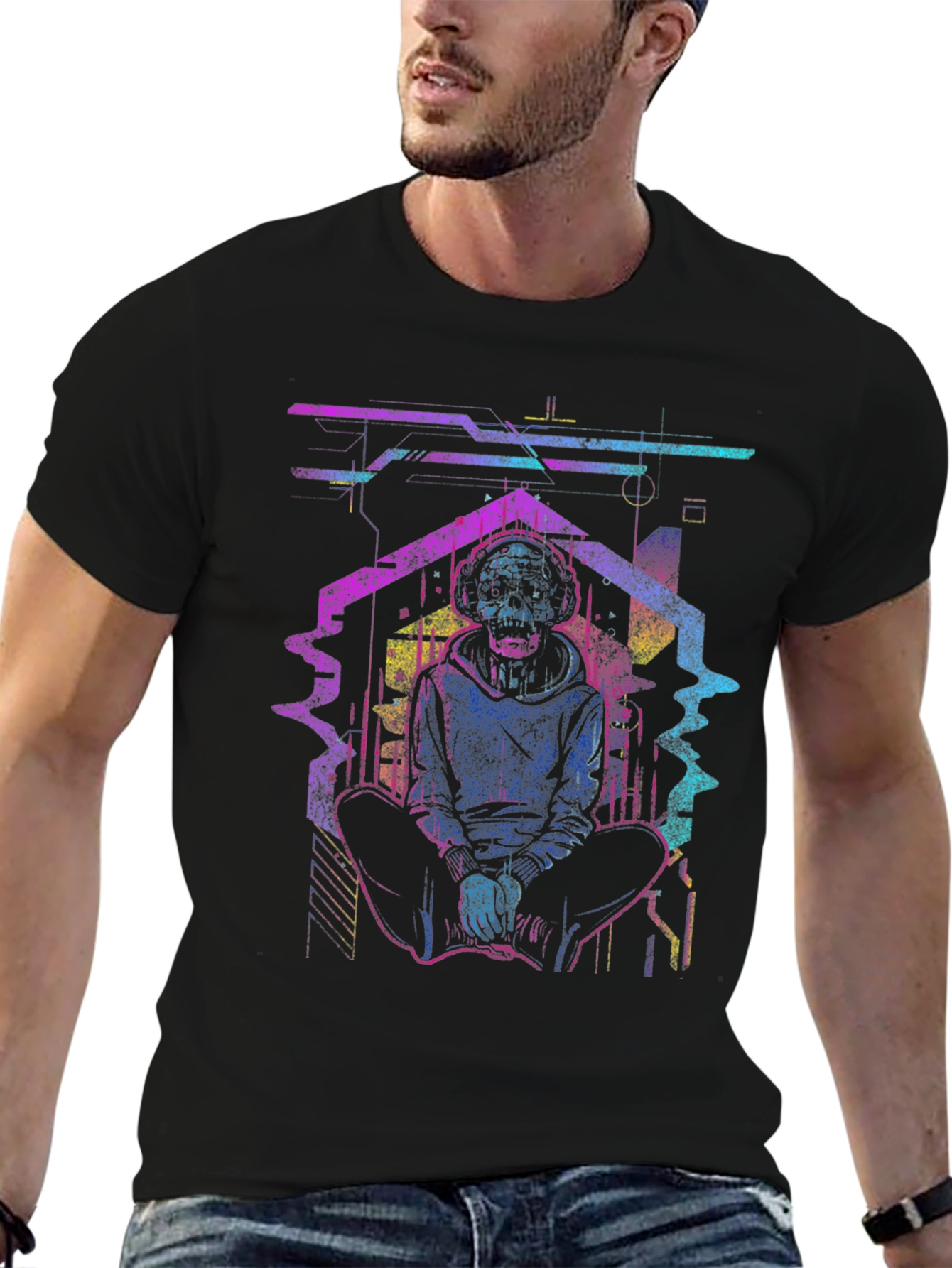 Cyberpunk Skull Graphic Tee - Black