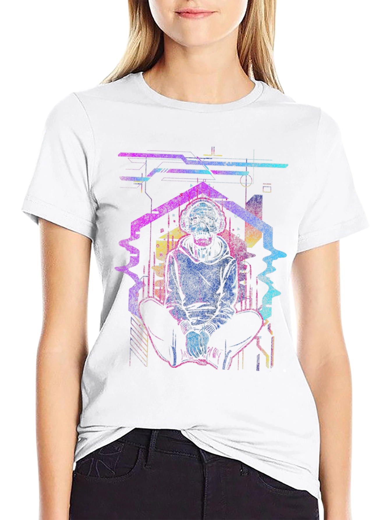 Cyberpunk Skull Graphic Tee - Black
