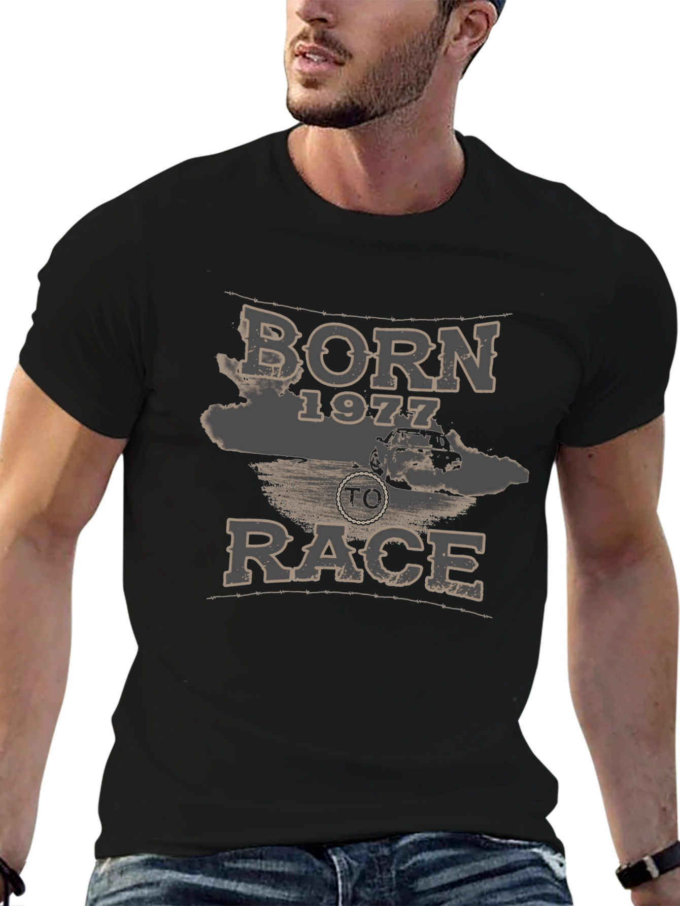 Born 1977 To Race Graphic Tee - Black