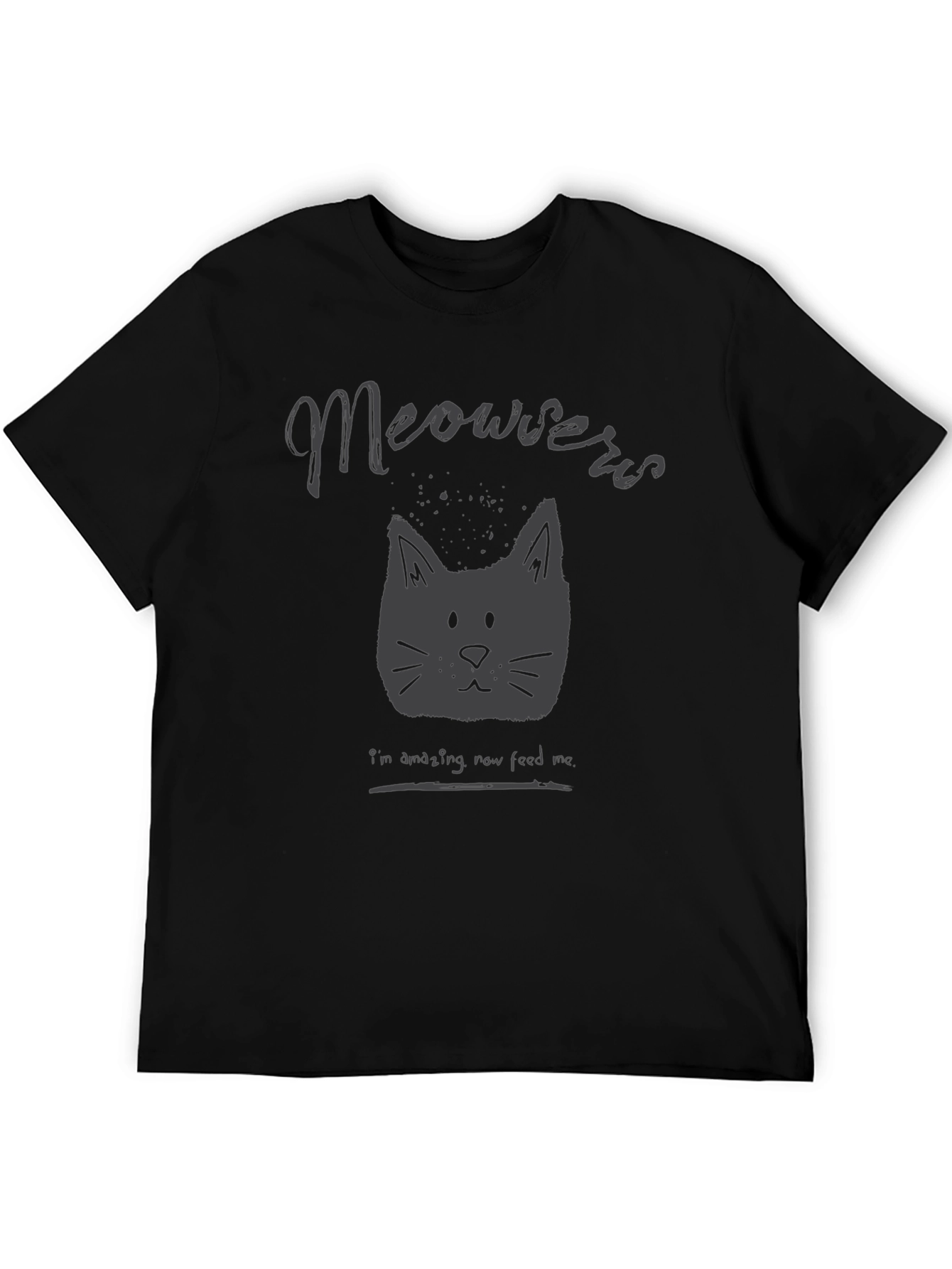 Meowers Cat Graphic Tee - Black Crew Neck T-Shirt
