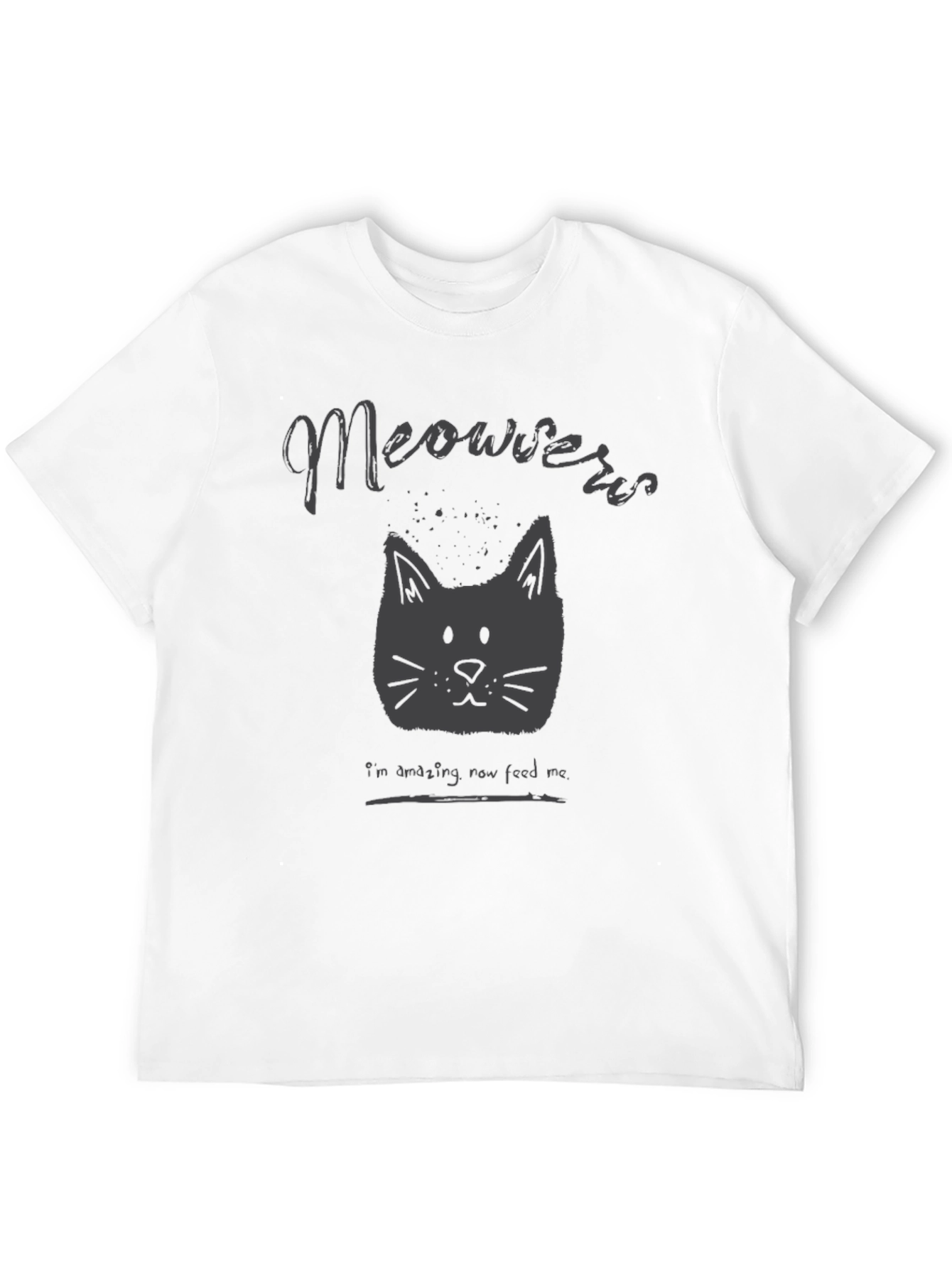 Meowers Cat Graphic Tee - Black Crew Neck T-Shirt