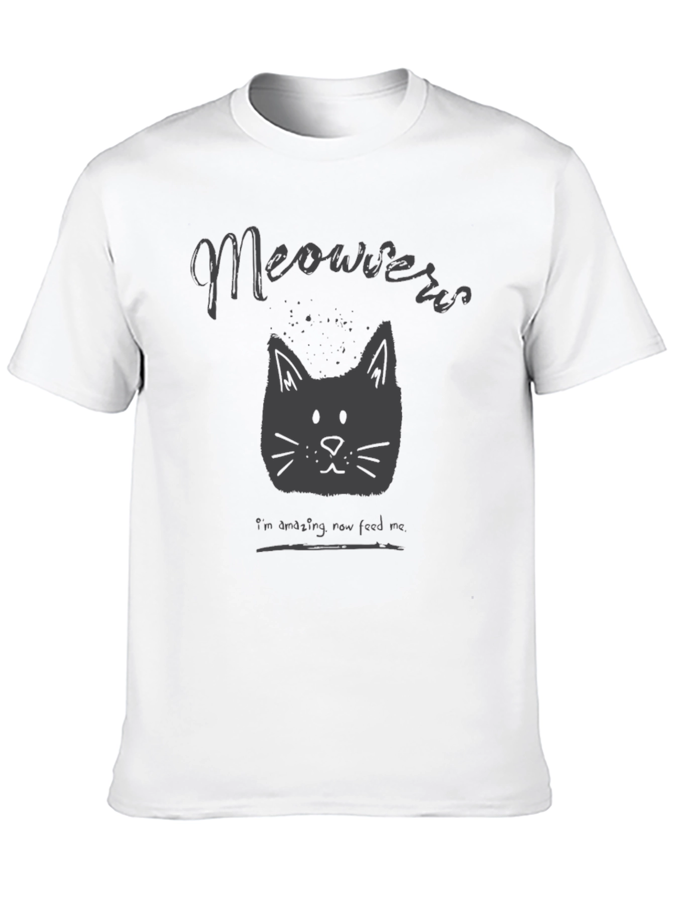 Meowers Cat Graphic Tee - Black Crew Neck T-Shirt
