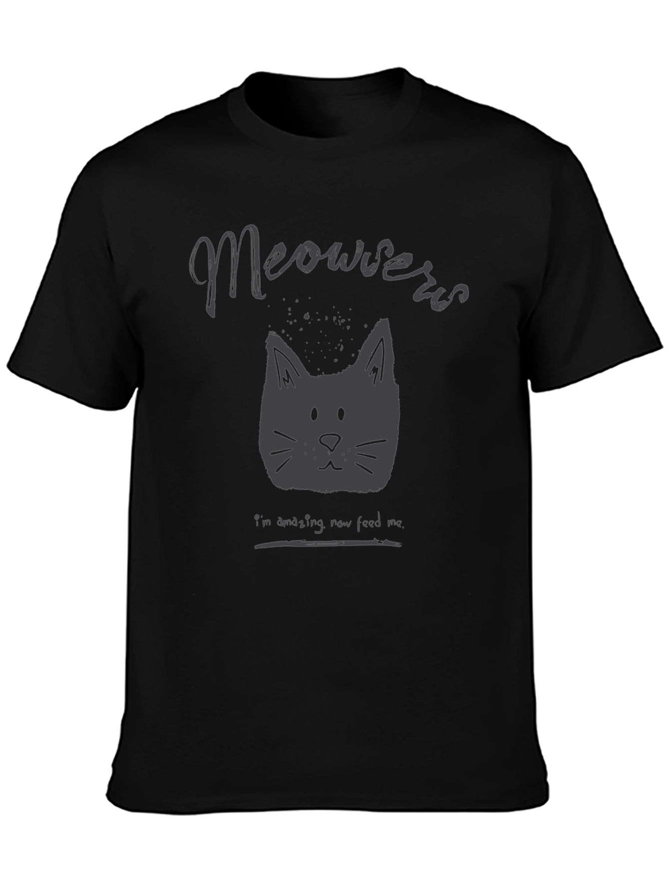 Meowers Cat Graphic Tee - Black Crew Neck T-Shirt
