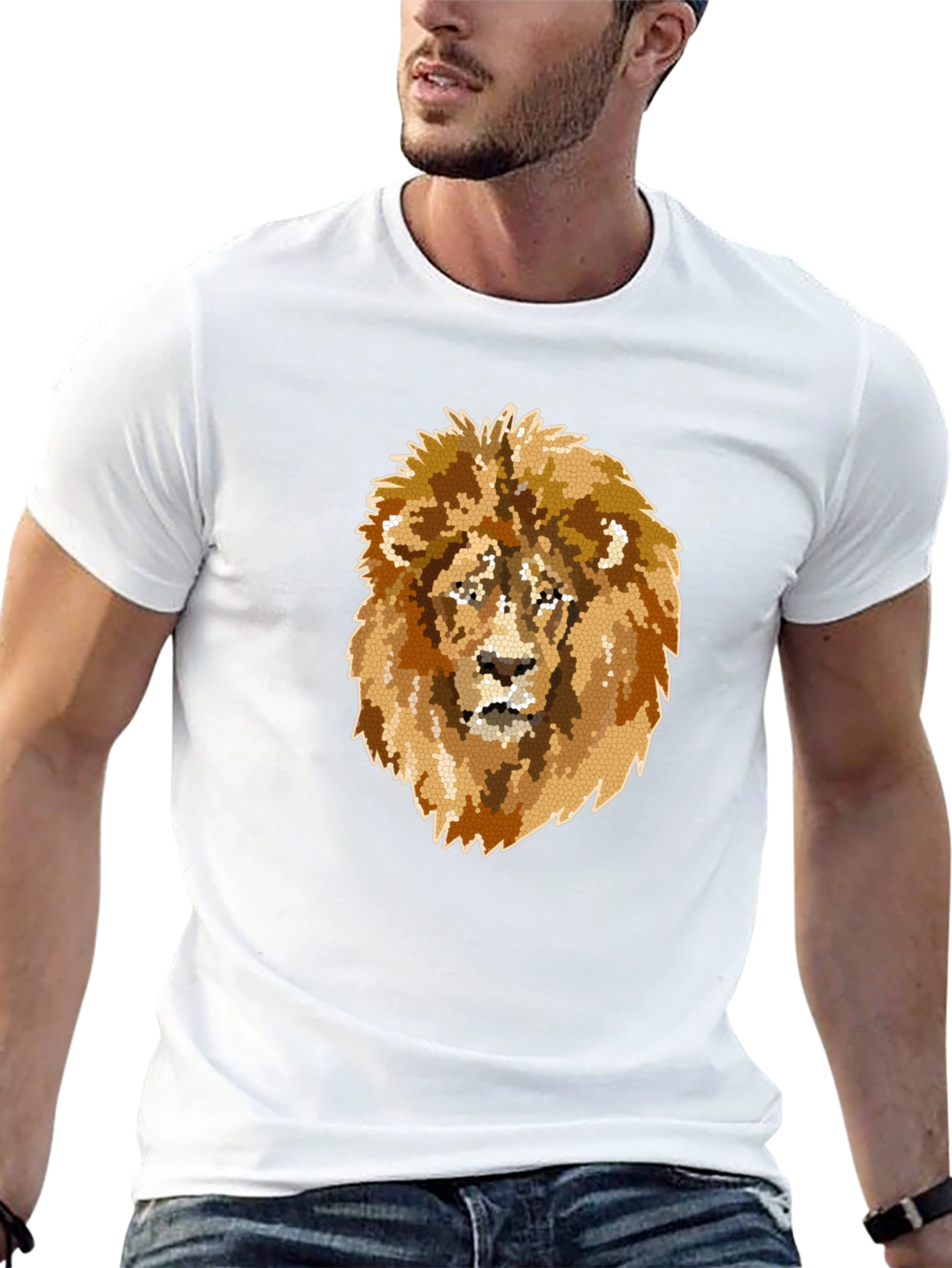 Lion Mosaic Graphic Print Black T-Shirt