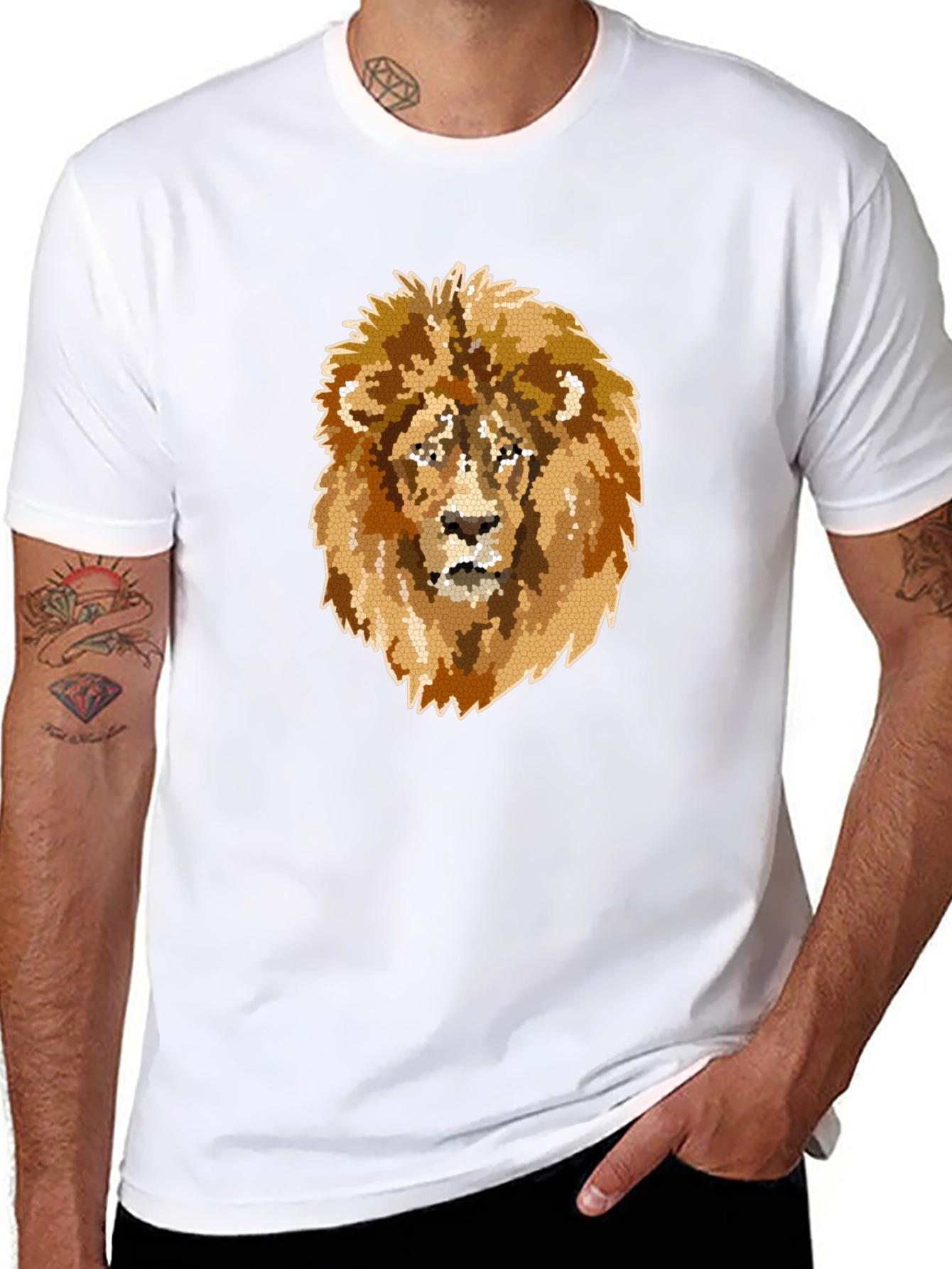 Lion Mosaic Graphic Print Black T-Shirt
