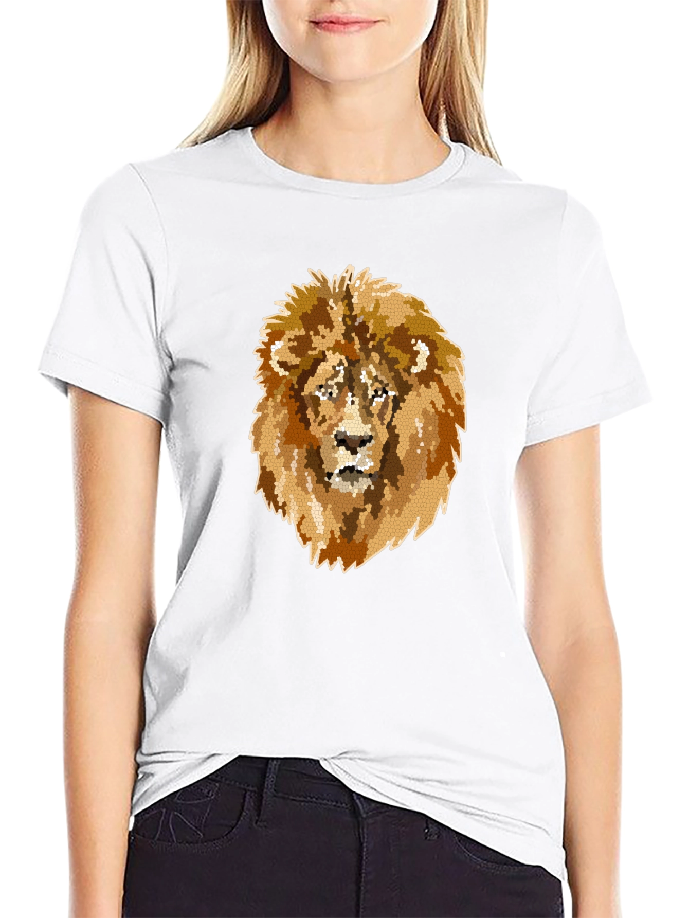 Lion Mosaic Graphic Print Black T-Shirt