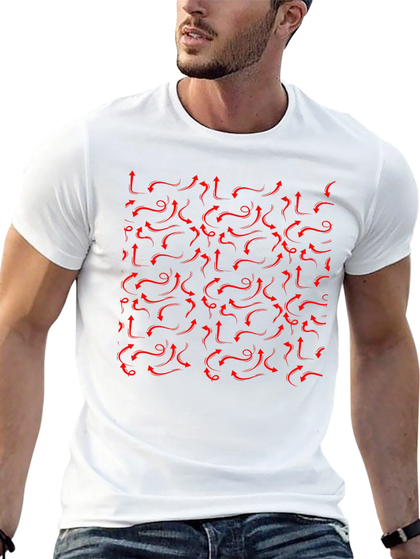 Red Arrows Pattern Black T-Shirt - Unique Design