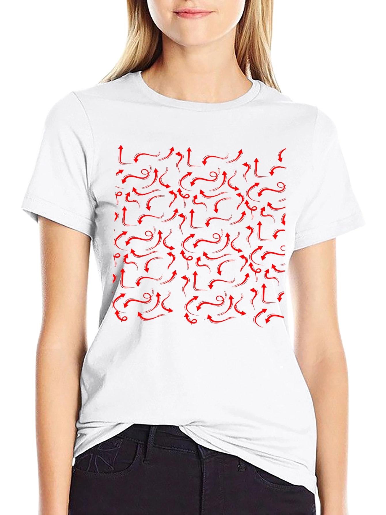 Red Arrows Pattern Black T-Shirt - Unique Design