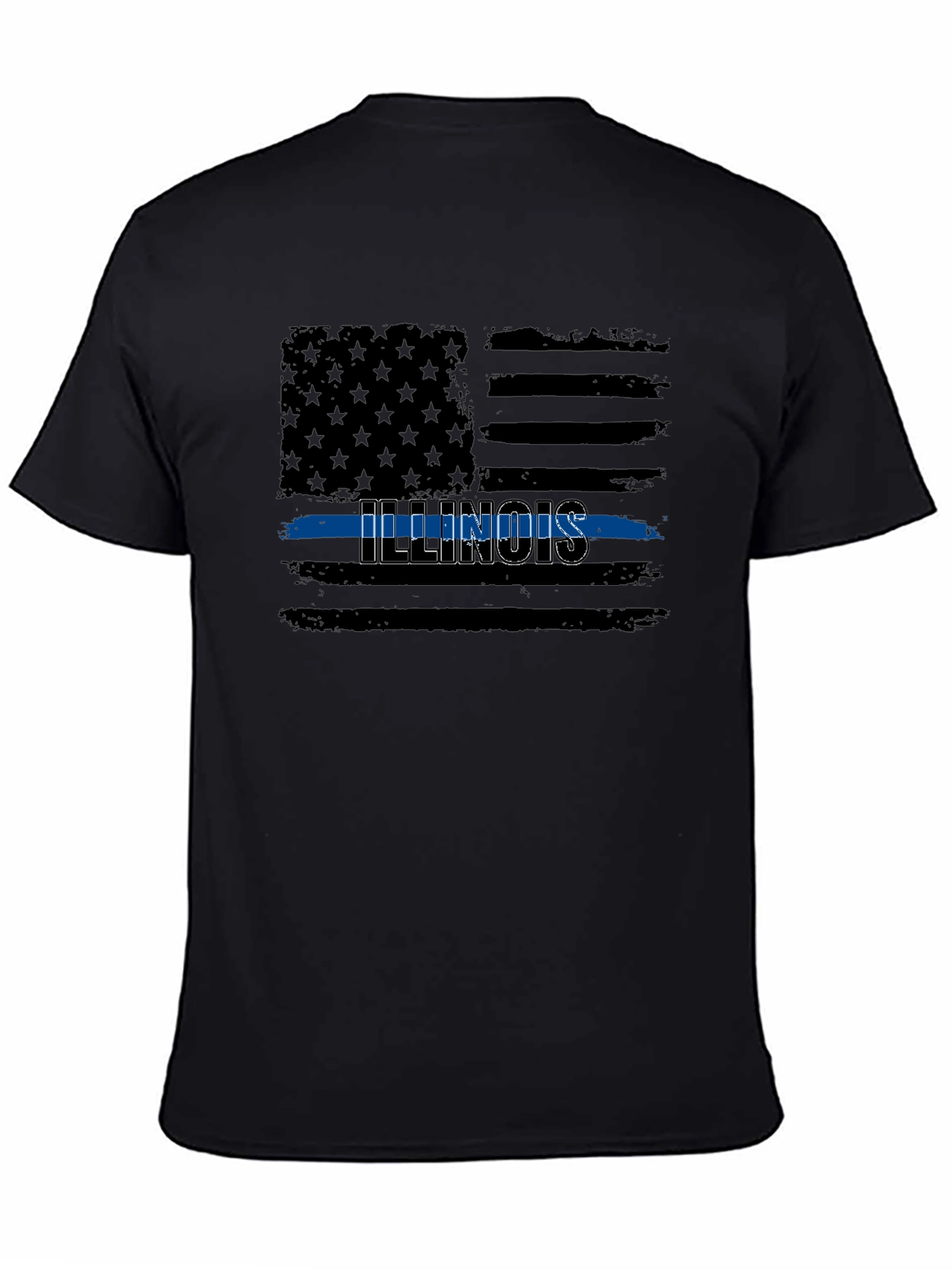 Illinois Thin Blue Line American Flag Graphic T-Shirt